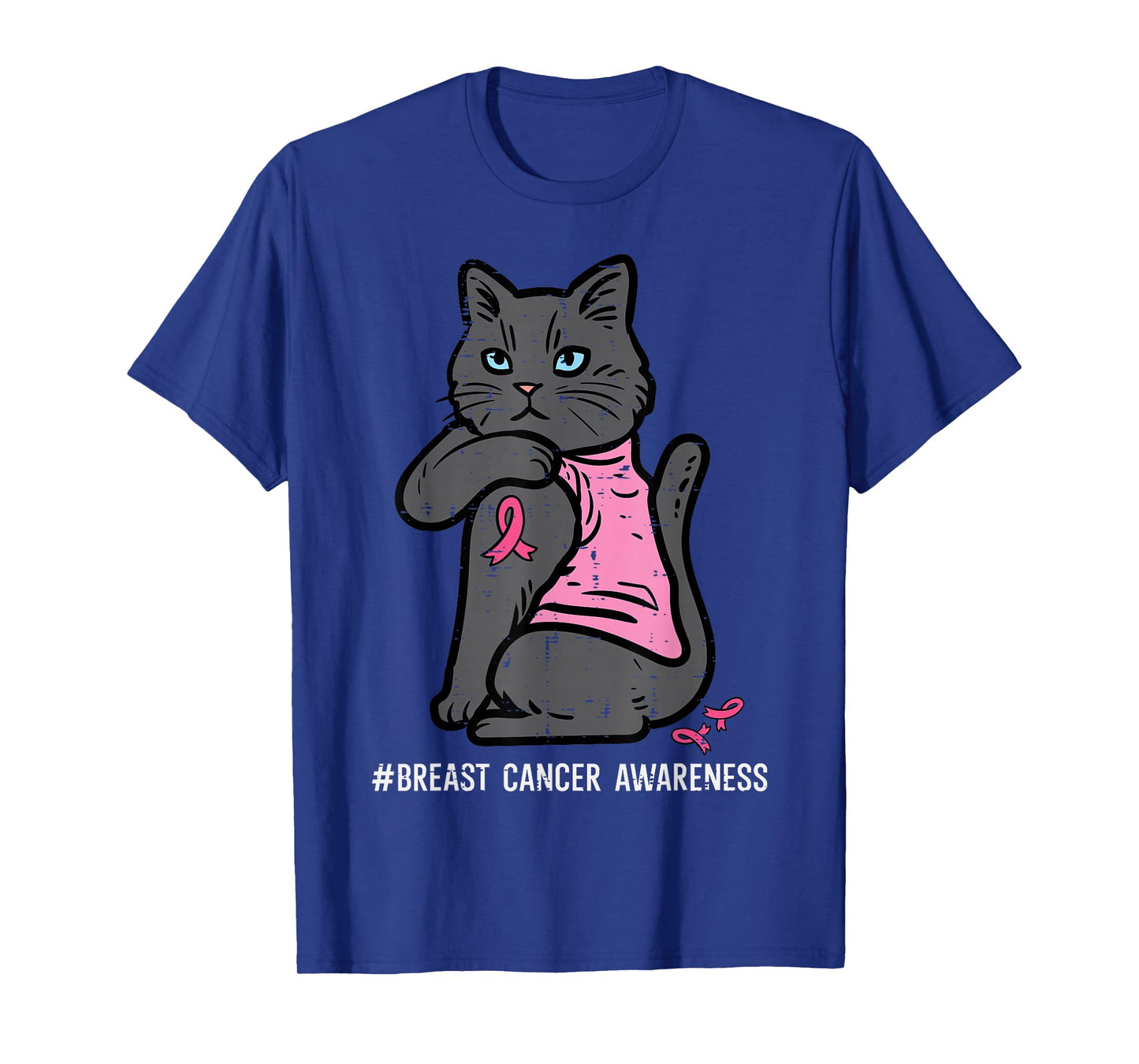 Breast Cancer Cat Pink Ribbon Awareness Women Girls Kids T-Shirt