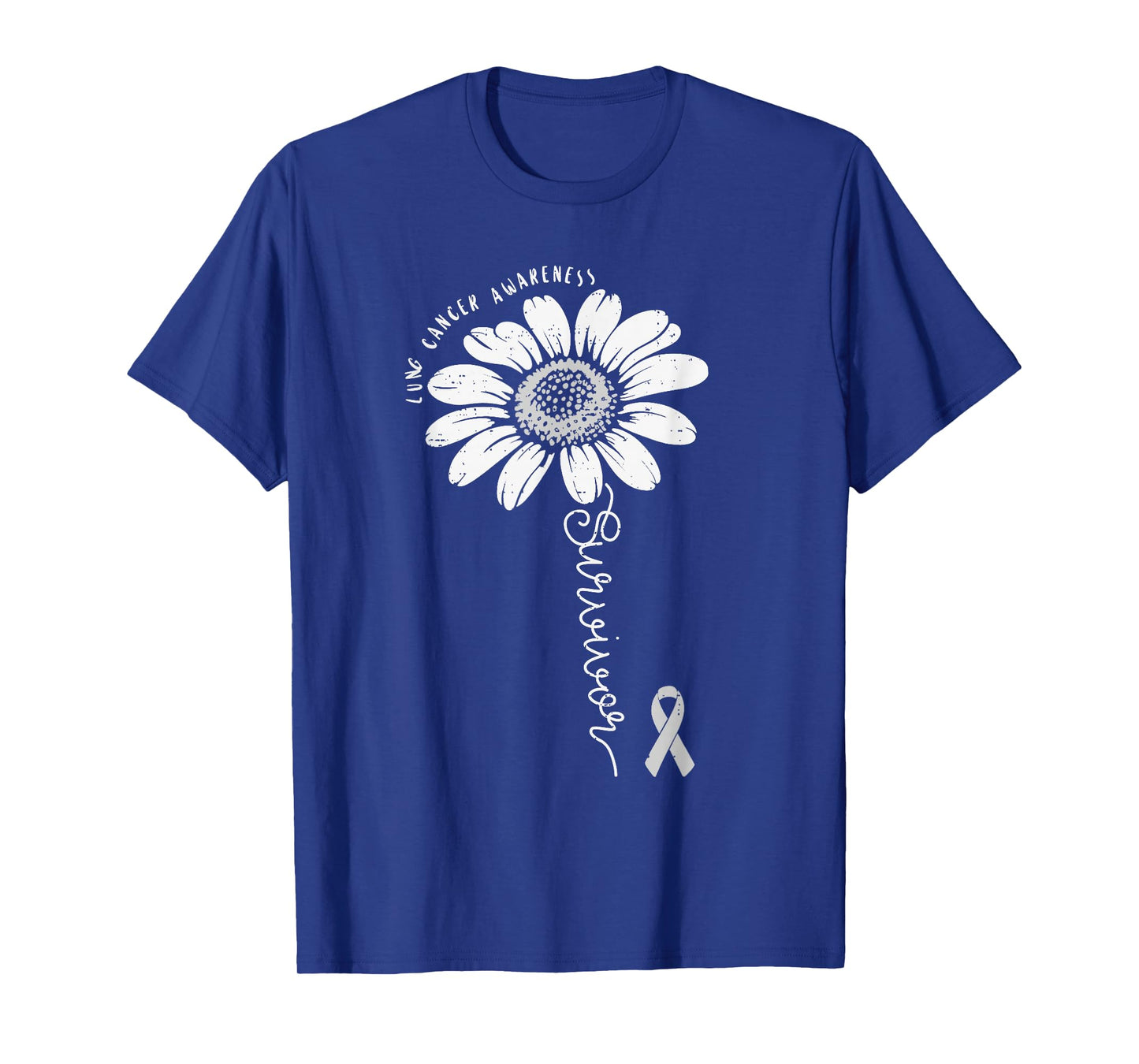 Lung Cancer Awareness Survivor Flower White Ribbon Support T-Shirt