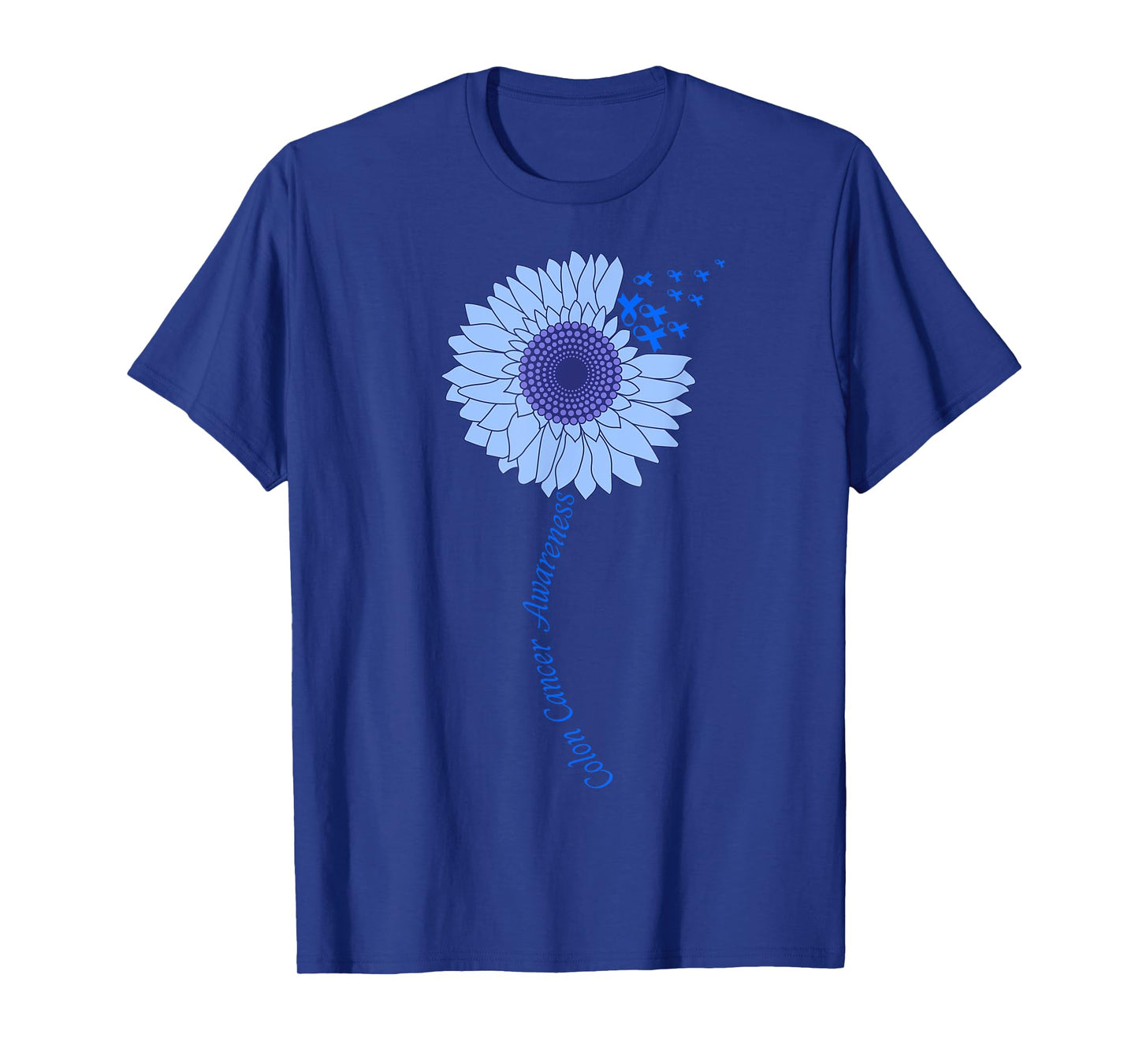 Colon Cancer Awareness Sunflower Periwinkle Ribbon T-Shirt