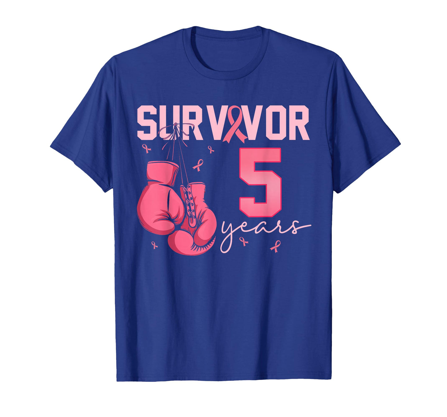 Breast Cancer Survivor 5 Years Pink Ribbon Boxing Gloves T-Shirt