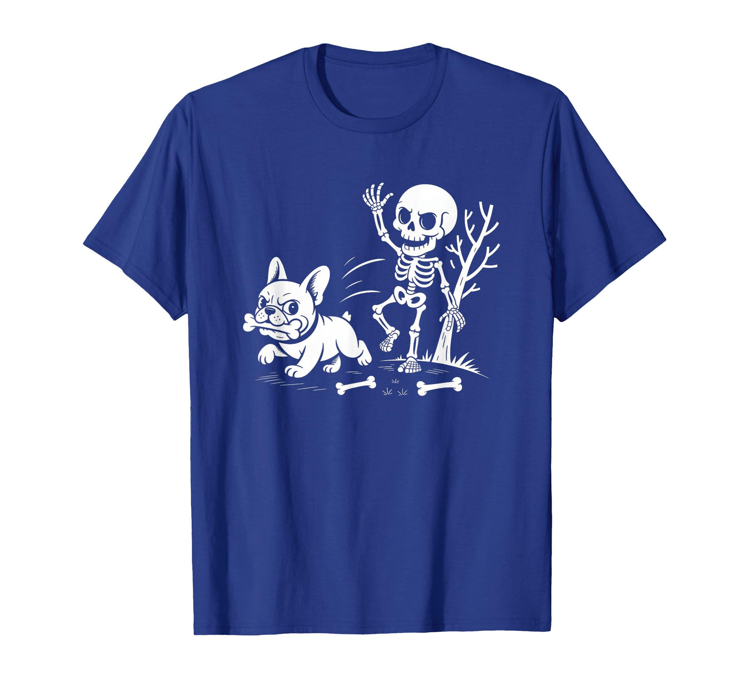 Playful Skeleton and French Bulldog Halloween T-Shirt