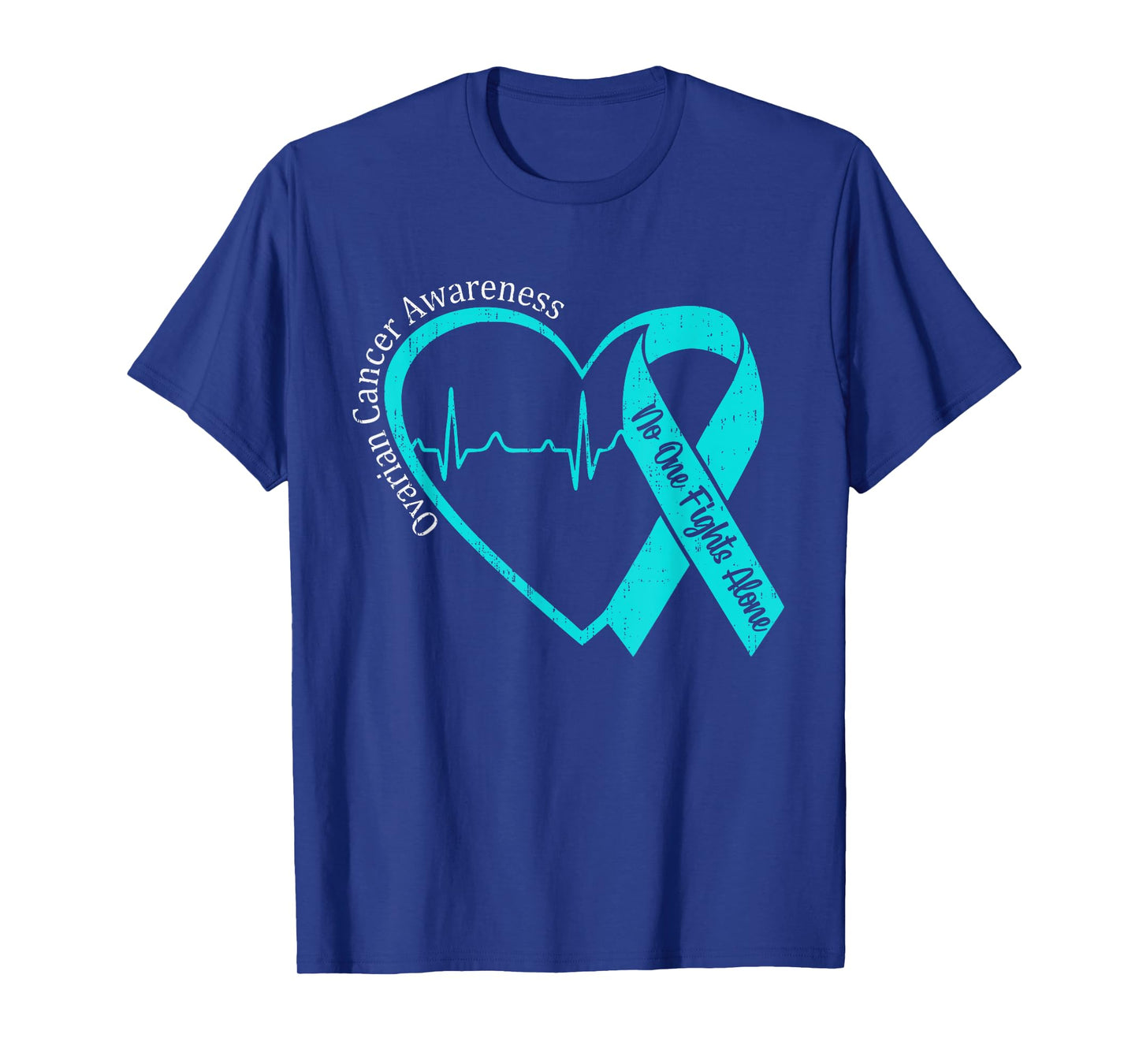Ovarian Cancer Awareness Heart Teal Ribbon Support Family T-Shirt