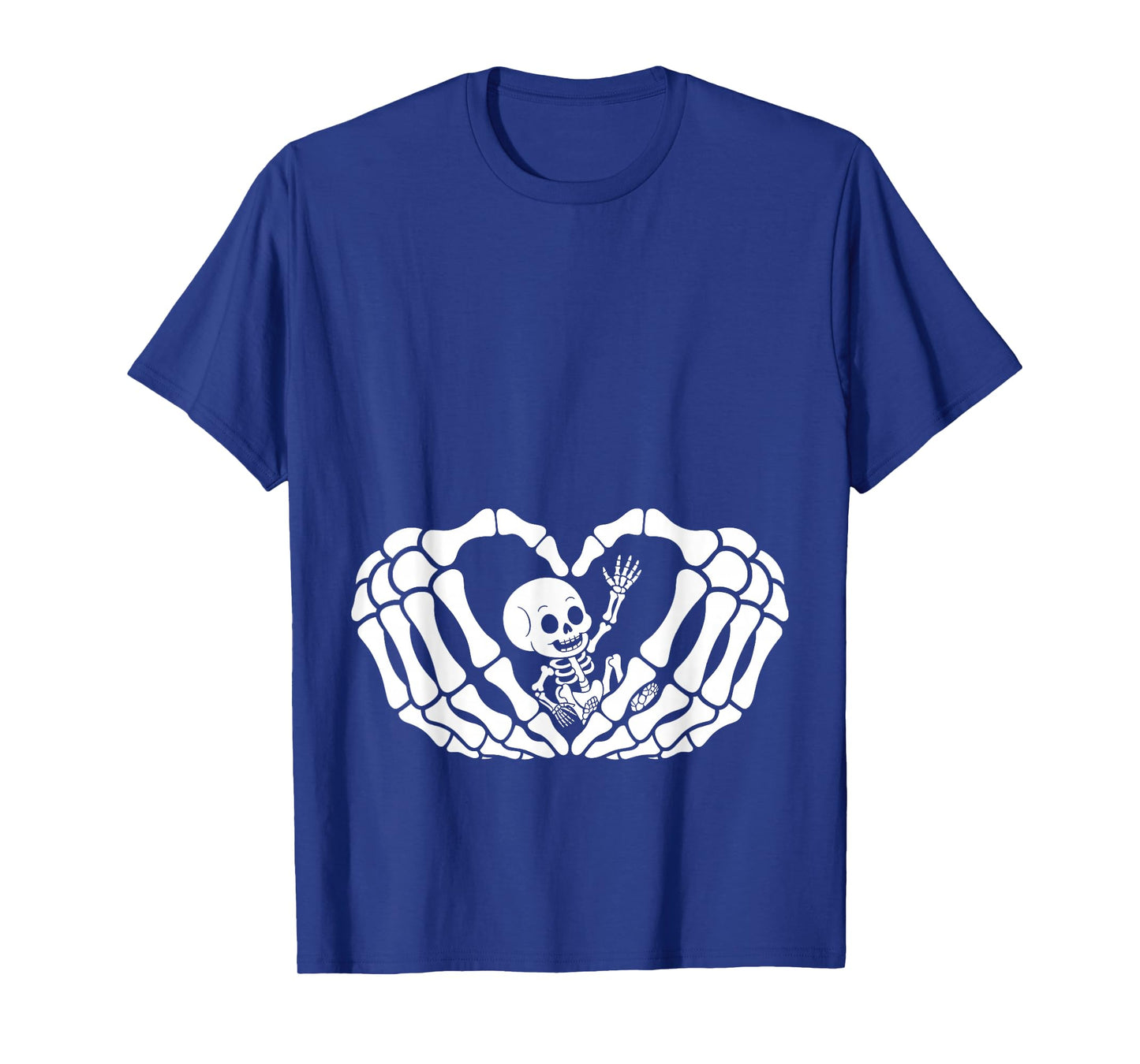 Cute Baby Skeleton in Heart Hands Halloween Pregnancy Womens T-Shirt