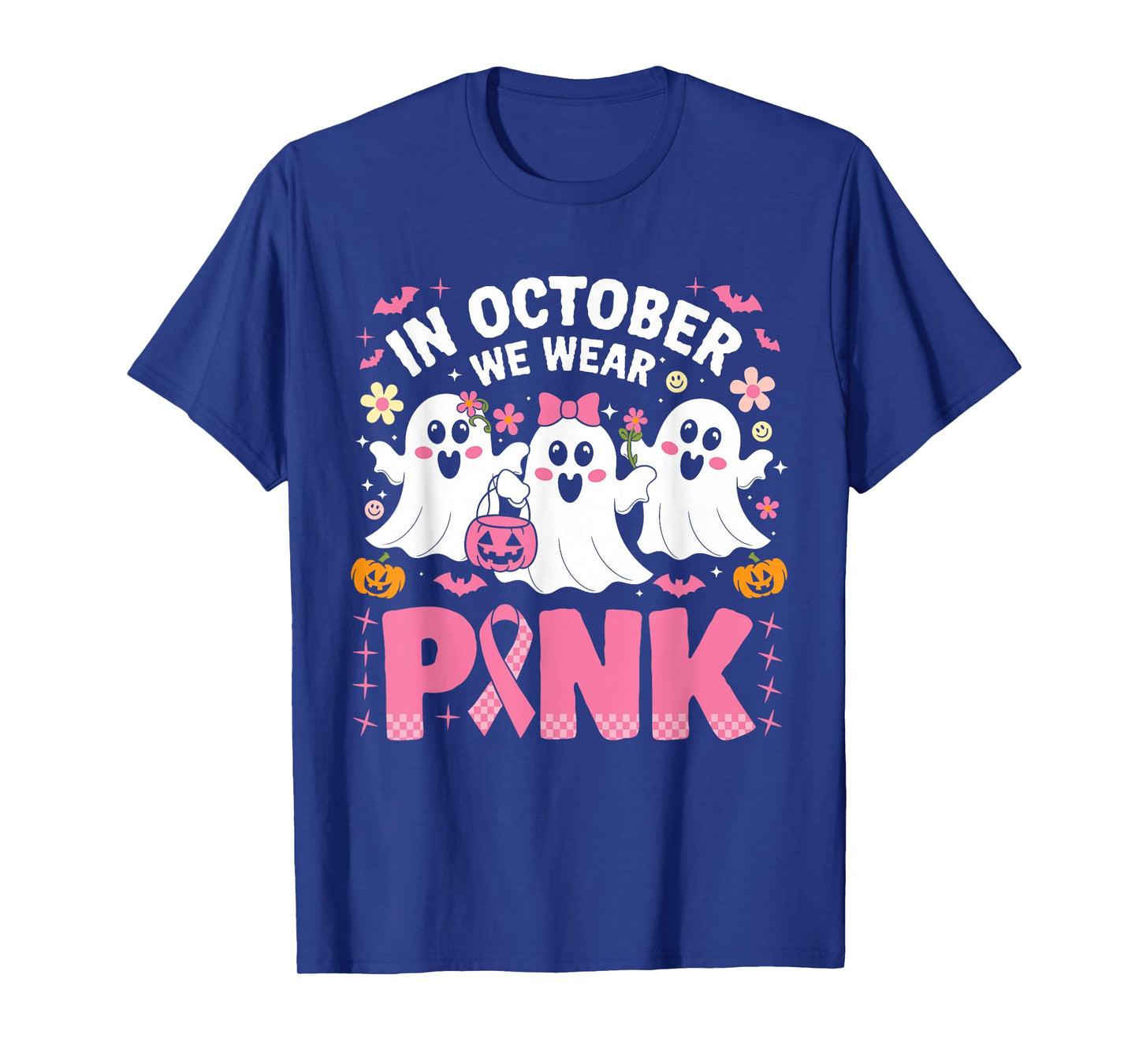 In October We Wear Pink Ghost Witch Breast Cancer Awareness T-Shirt