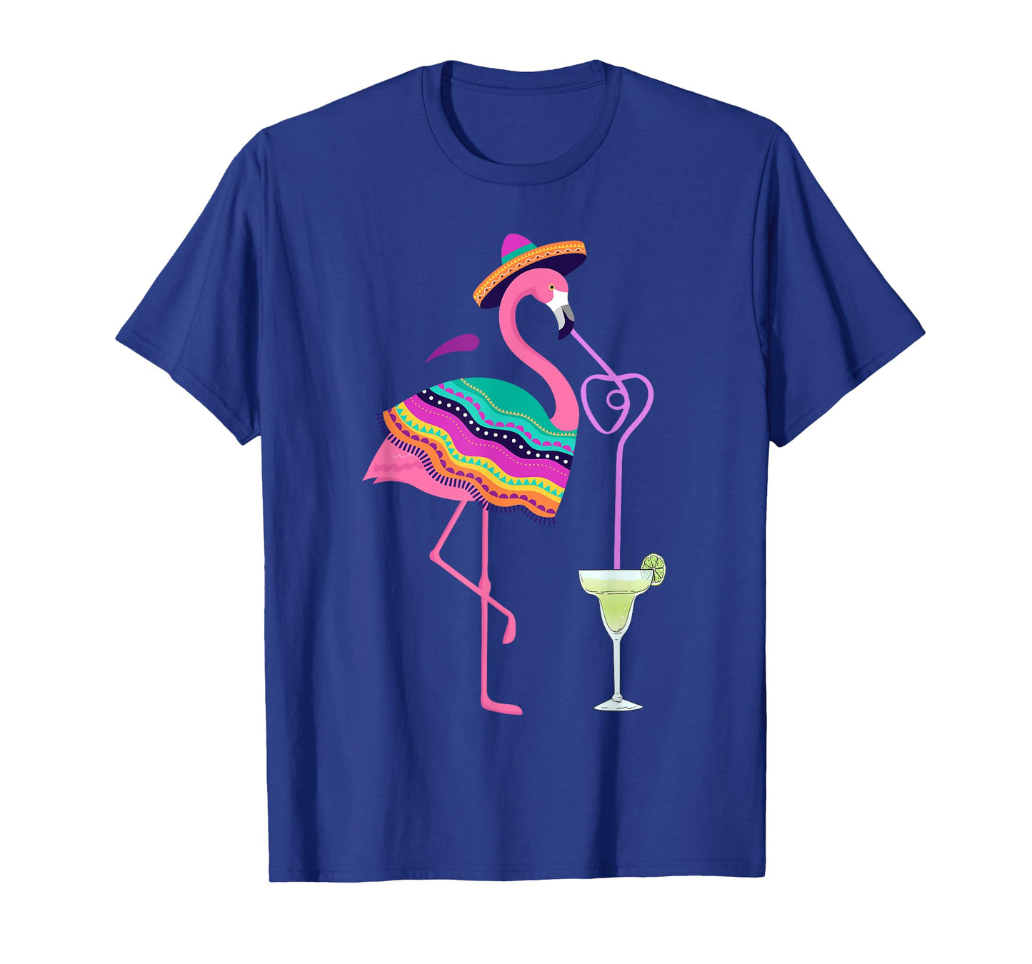 Flamingo Drinking Margarita Mexican Poncho Cinco De Mayo T-Shirt
