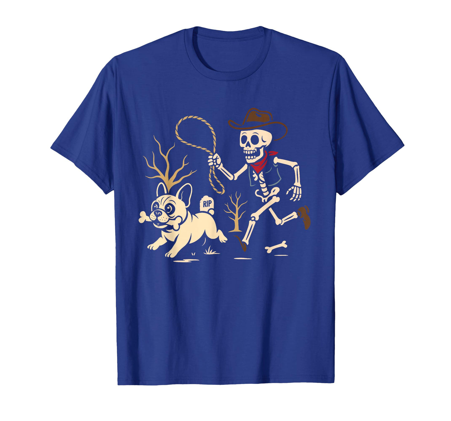Funny Cowboy Skeleton French Bulldog Halloween Costume T-Shirt