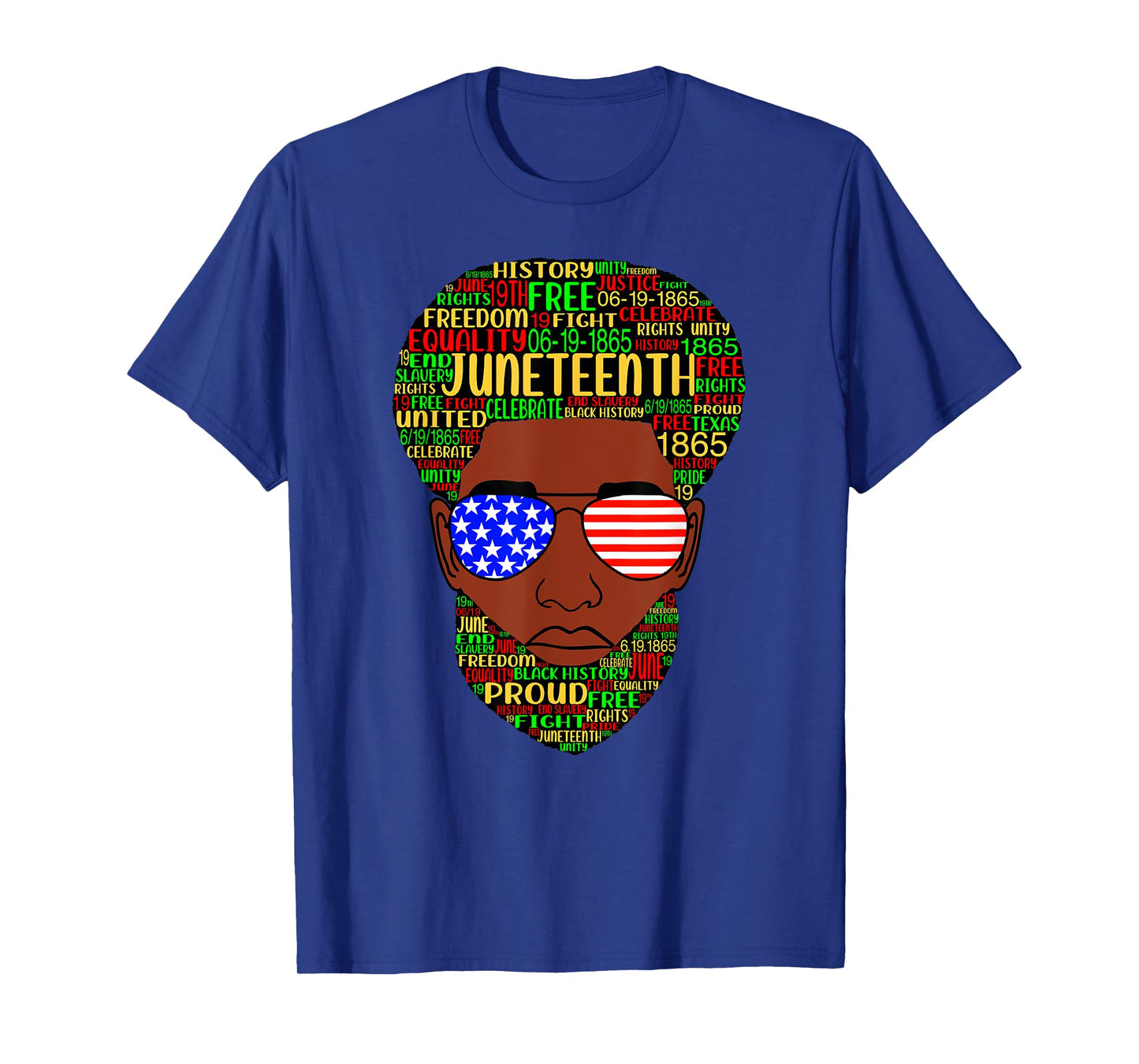 Juneteenth Natural Beard Afro Hair Word Art USA Sunglasses T-Shirt