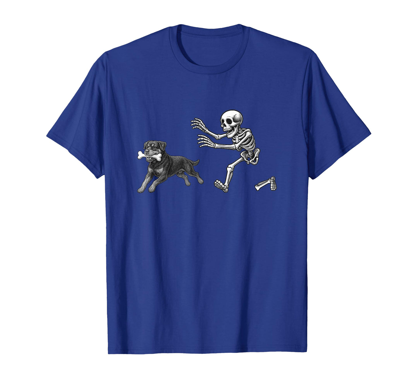 Funny Skeleton Chasing Rottweiler Dog Halloween Dogs Lover T-Shirt