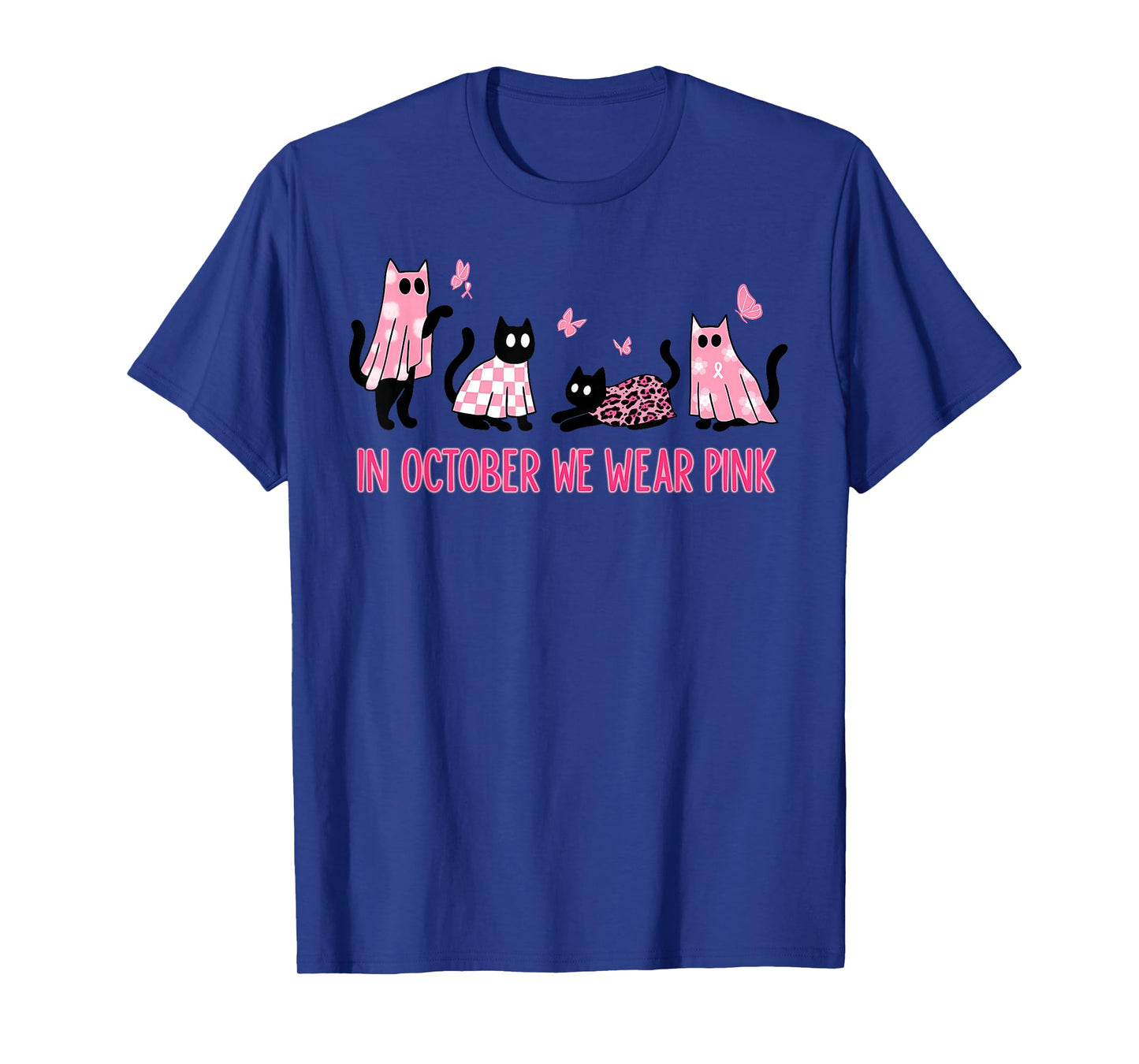 in October We Wear Pink, Cute Ghost Cat Breast Cancer T-Shirt