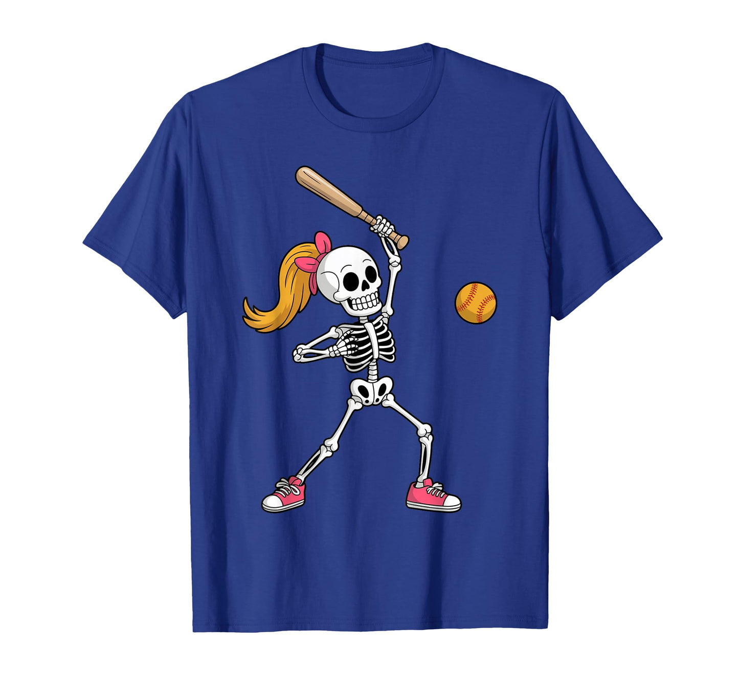 Skeleton Softball Halloween Costume Funny Women Girls Kids T-Shirt