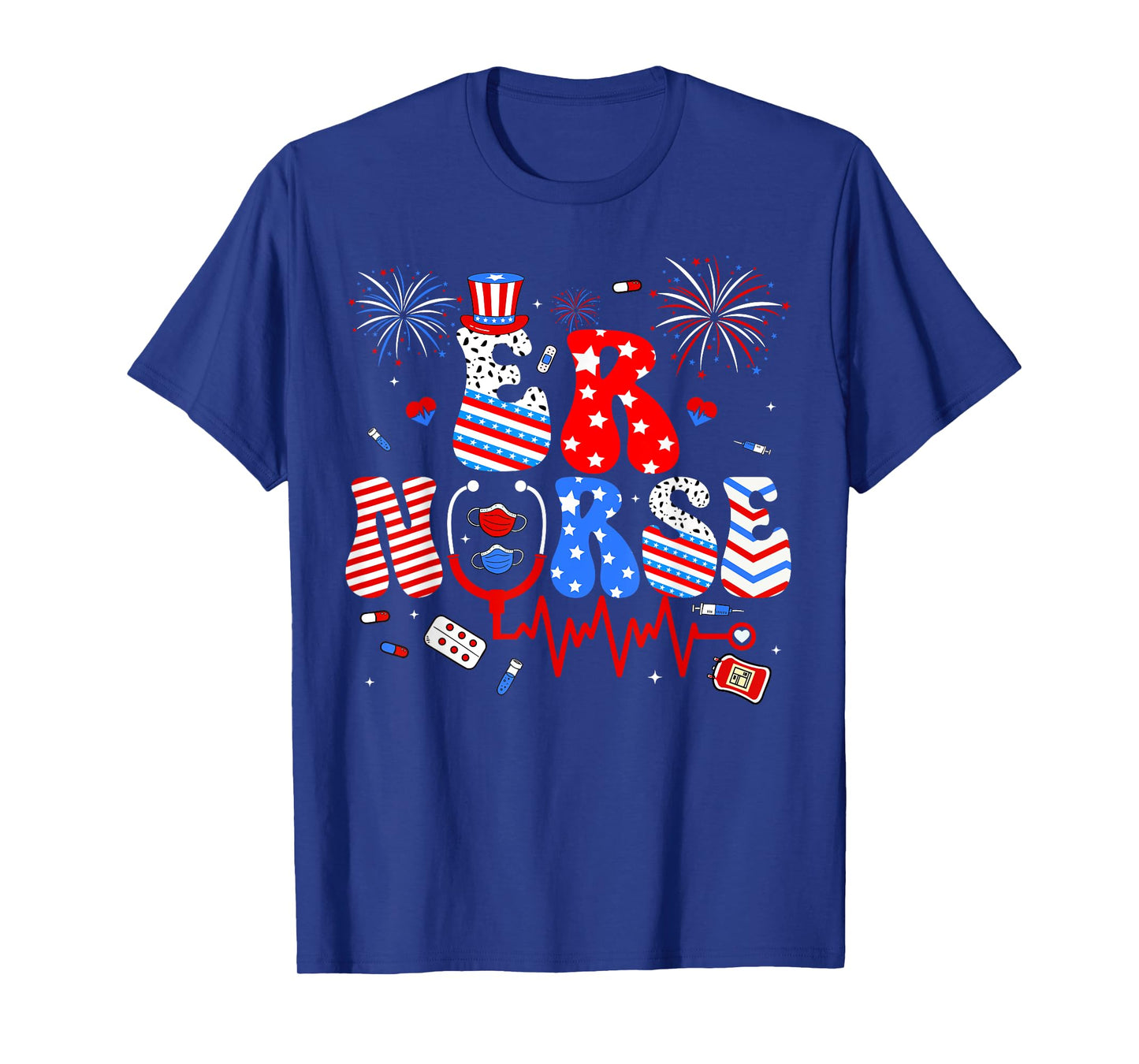Patriotic ER Nurse Happy 4th Of July Women Girls Scrub Top T-Shirt