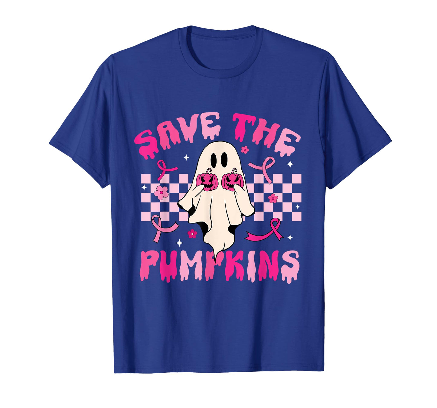 Rero Groovy Save The Pumpkins Ghost Breast Cancer Awareness T-Shirt
