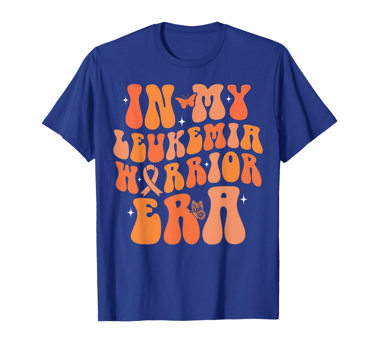 Groovy Leukemia Cancer Awareness Women Tees In My Leukemia Warrior Era Leukemia Awareness Orange Ribbon T-Shirt