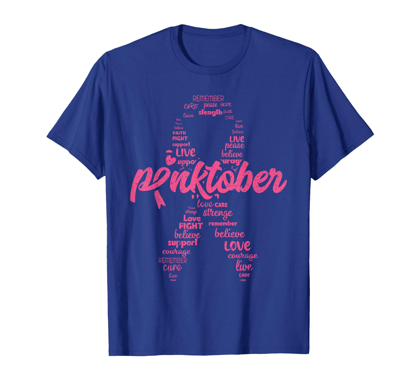Pinktober Ribbon Breast Cancer Awareness Distressed Style T-Shirt