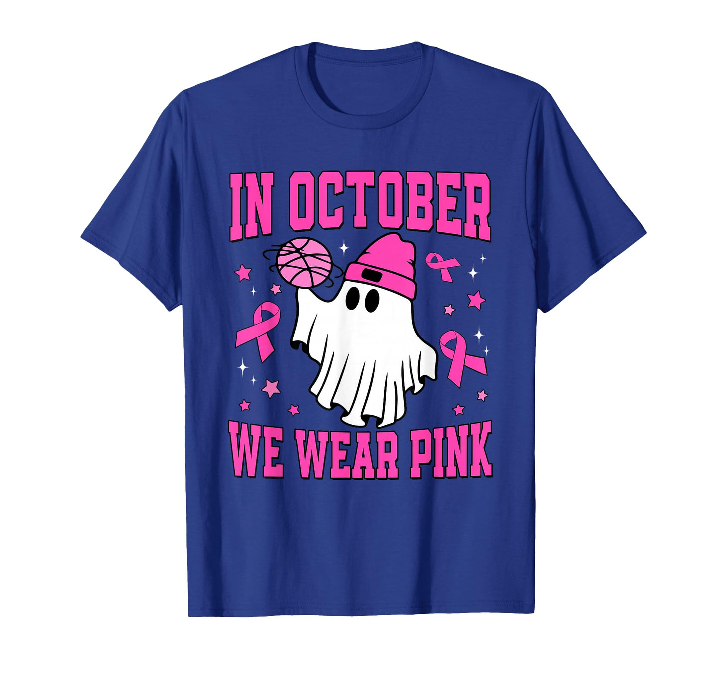 In October We Wear Pink Ghost Basketball Breast Cancer T-Shirt