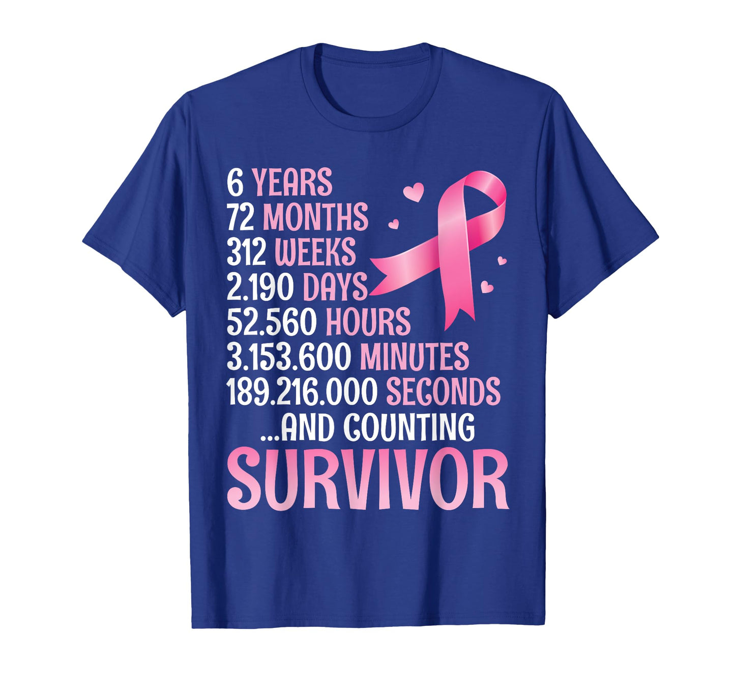 6 Years 72 Months Fighting Breast Cancer Counting Survivor T-Shirt