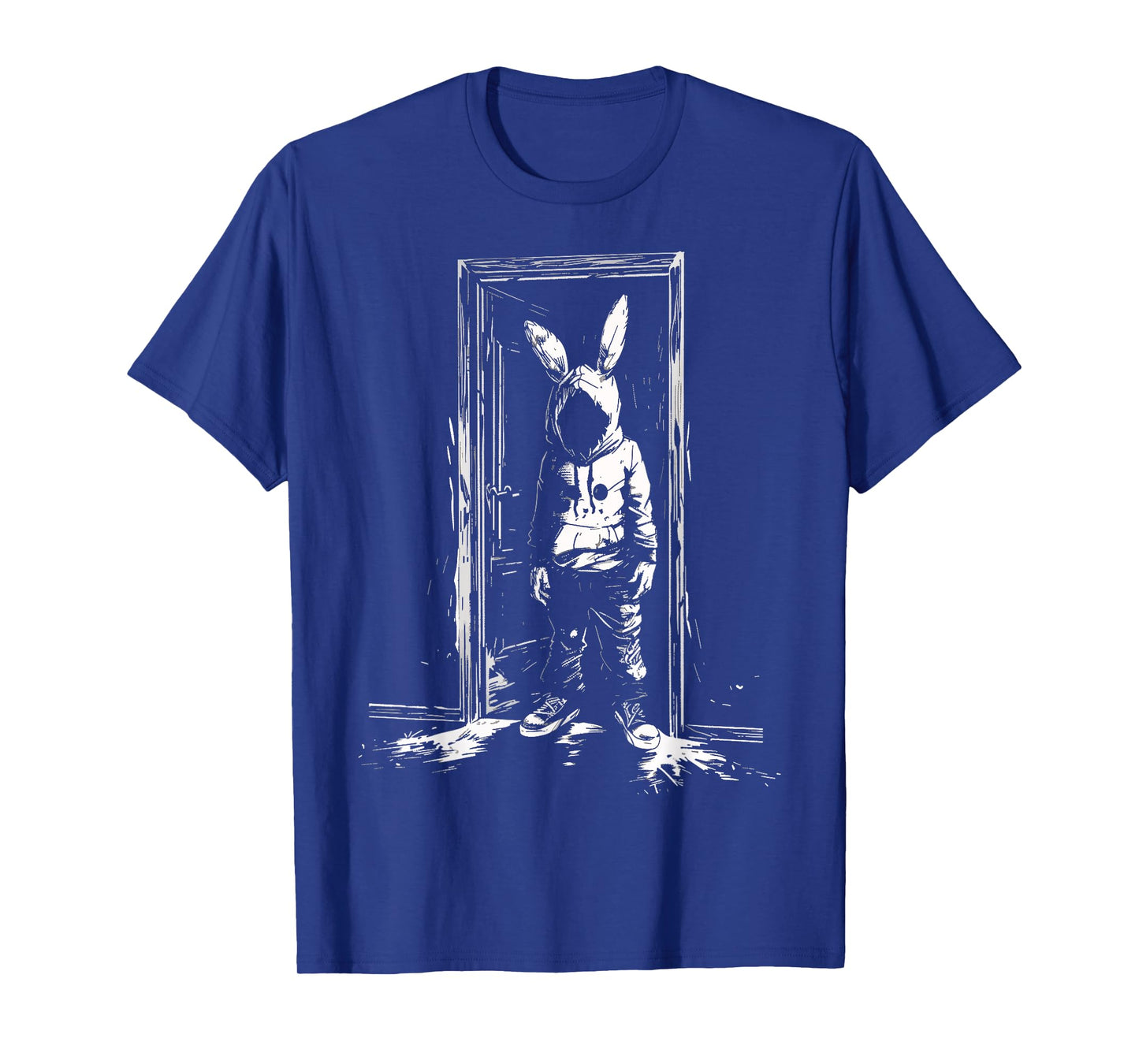 Horror Bunny Mask Man Rabbit Alt Goth Slasher Creepy Door T-Shirt