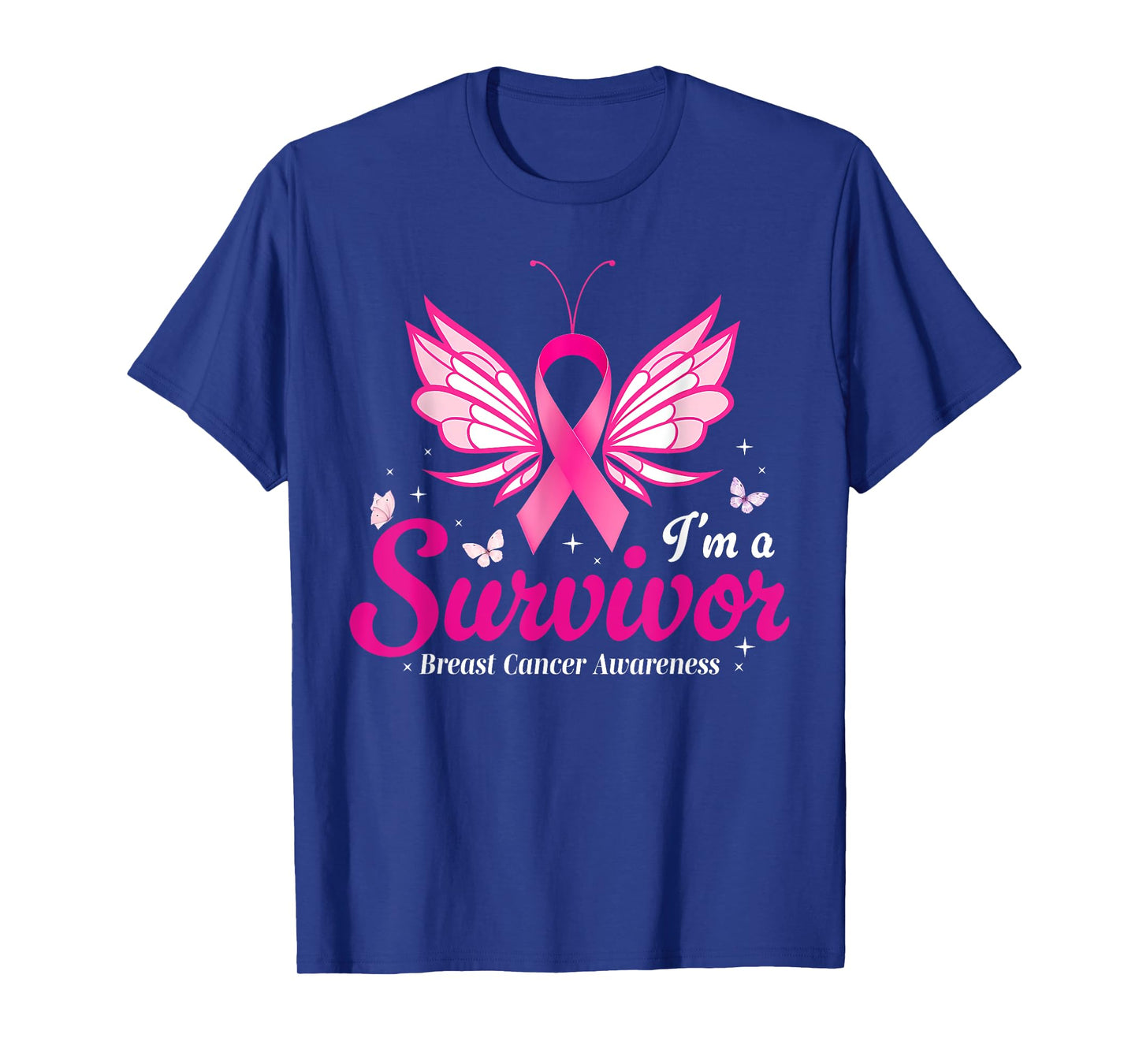 Survivor Breast Cancer Awareness Women Pink Ribbon Butterfly T-Shirt