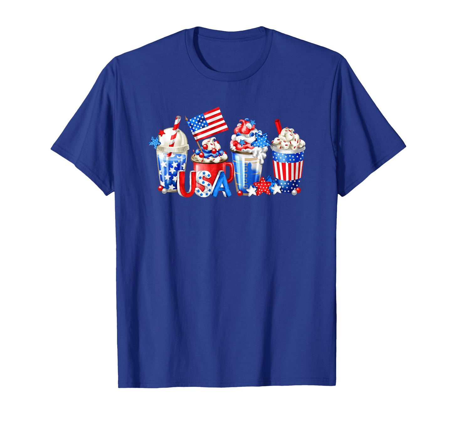 4th Of July Latte Mug For Patriotic Women White Red And Blue T-Shirt