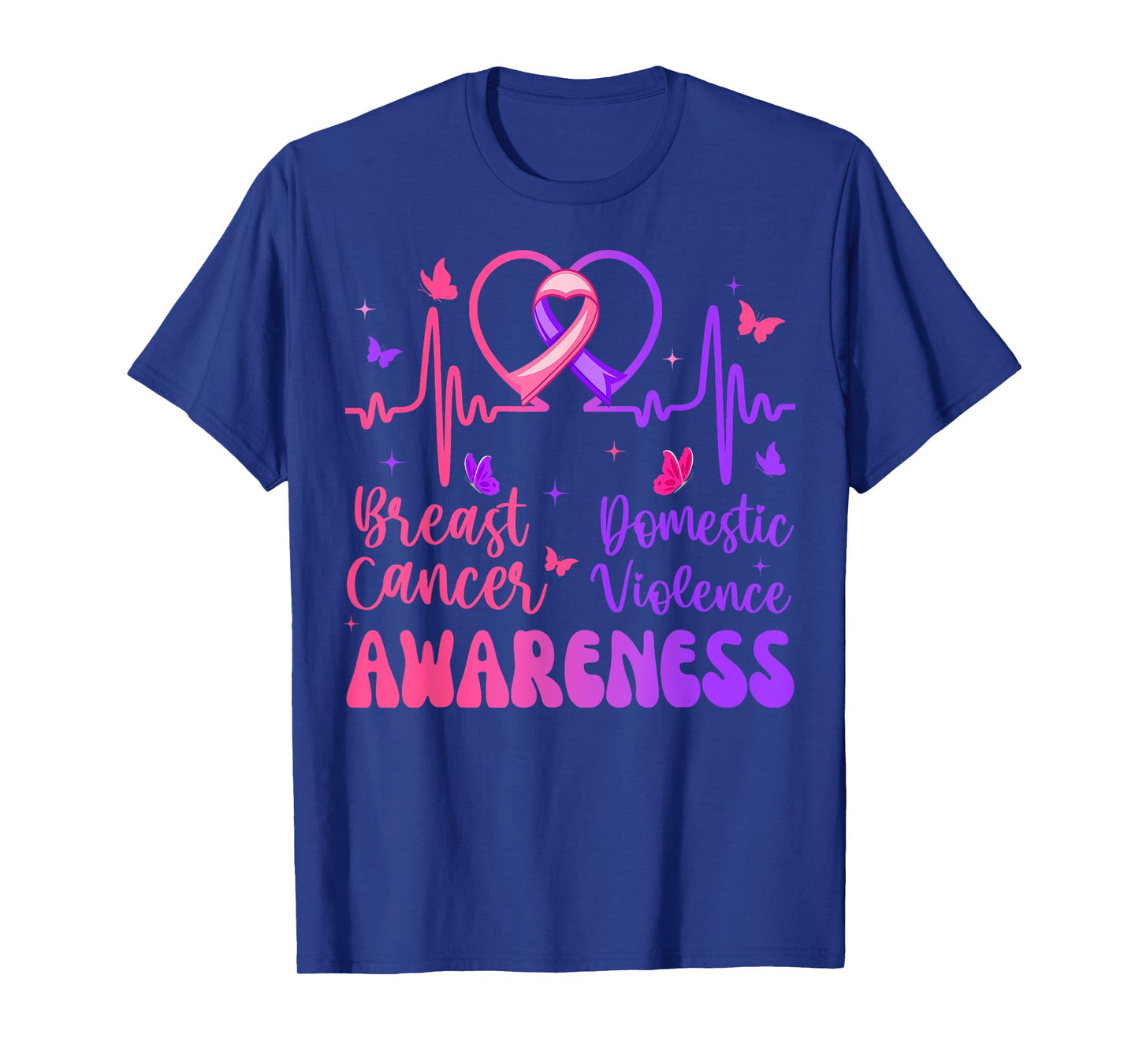 Domestic Violence Breast Cancer Awareness Month Heartbeat T-Shirt
