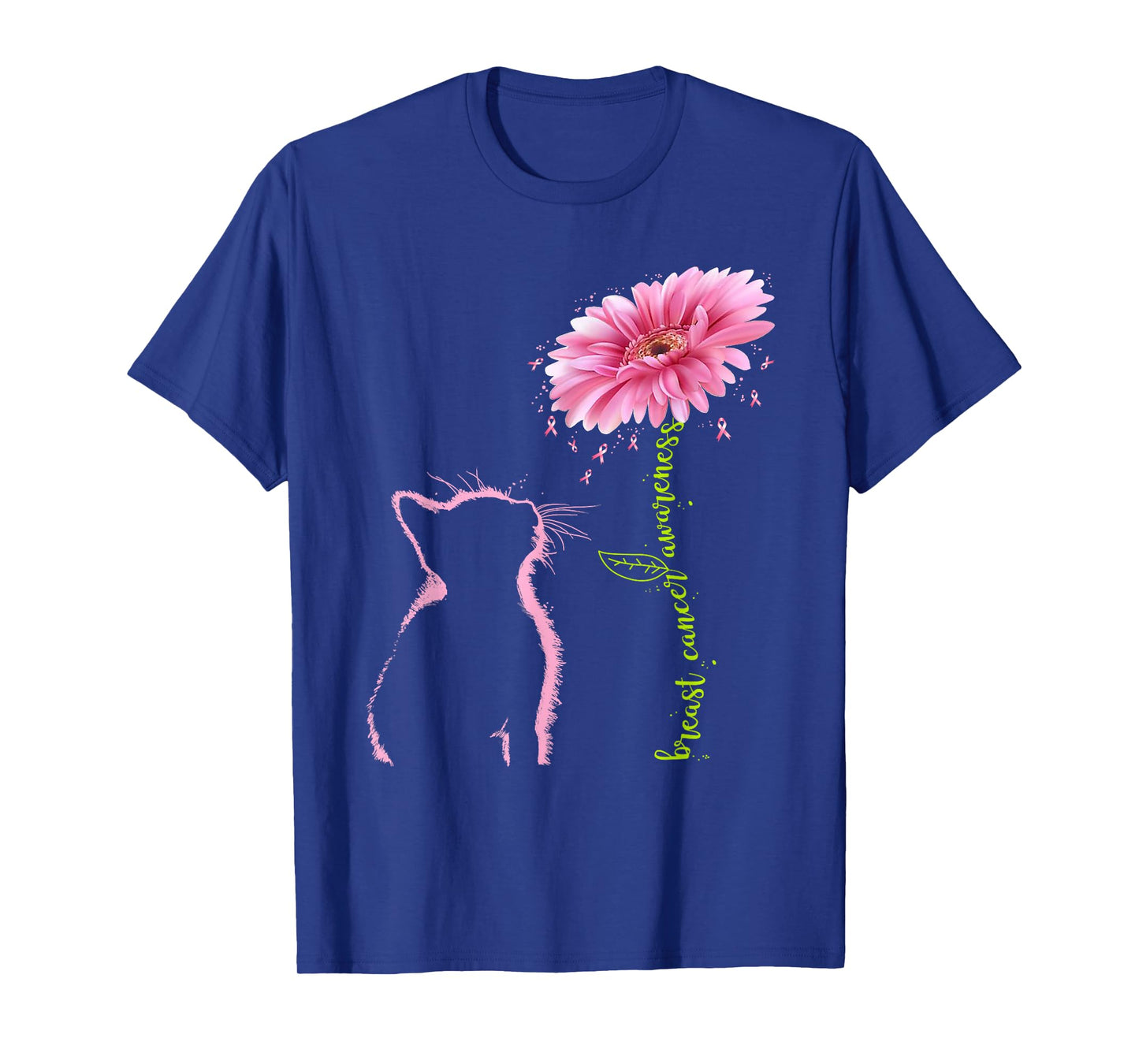Breast Cancer Awareness Pink Ribbon Daisy Flower Cat Lovers T-Shirt