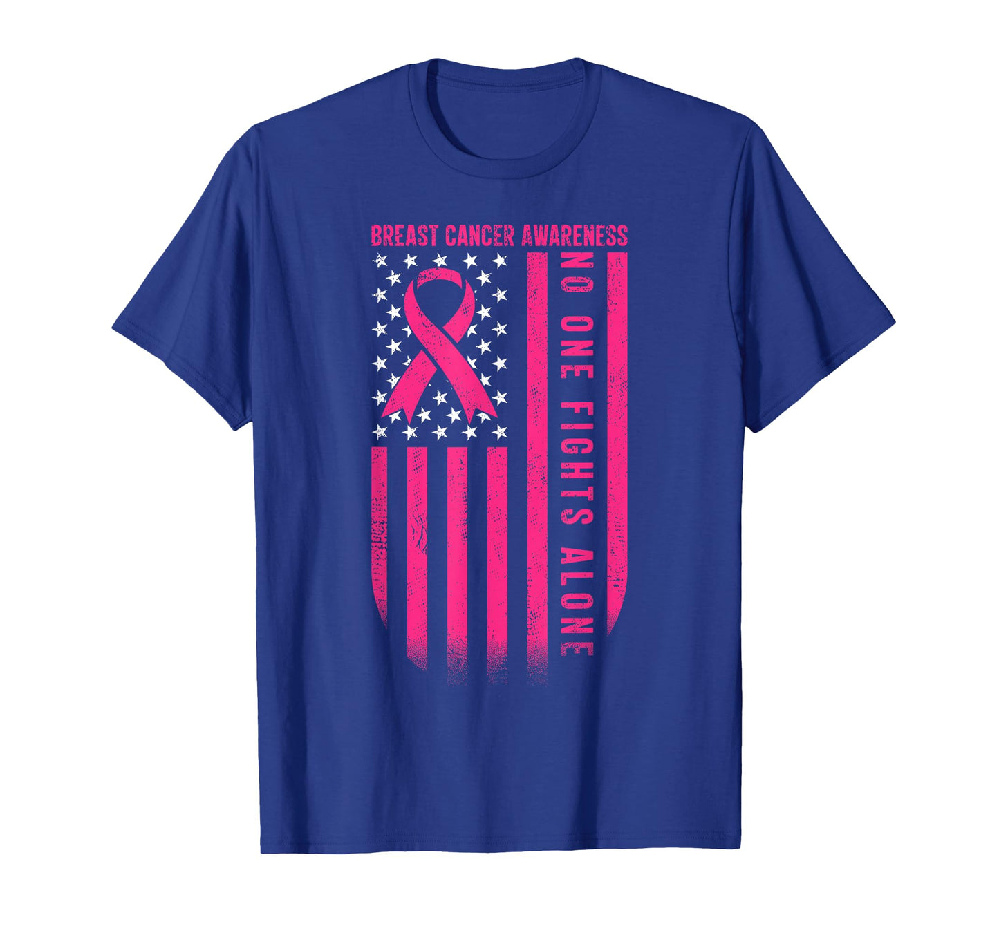 No One Fights Breast Cancer Alone American Flag Pink Ribbon T-Shirt
