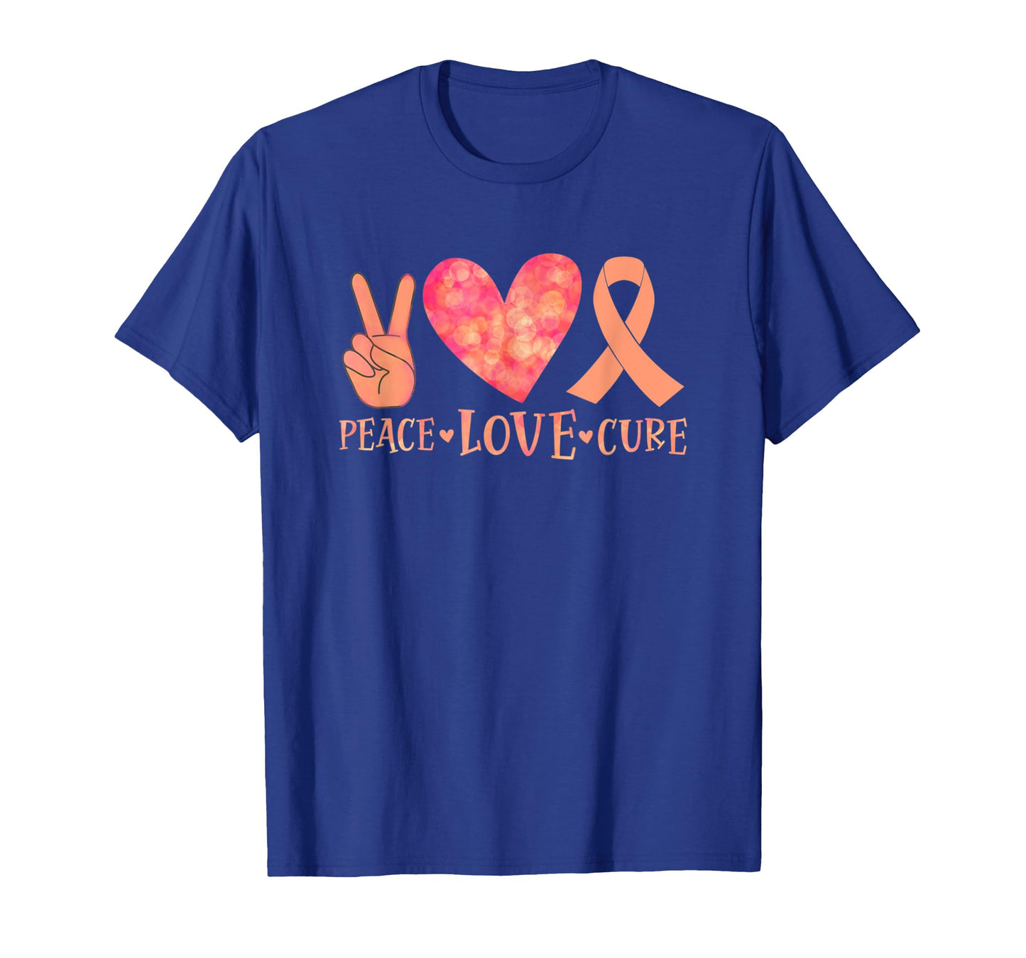 September Uterine Cancer Awareness Peace Love Cure Peach T-Shirt