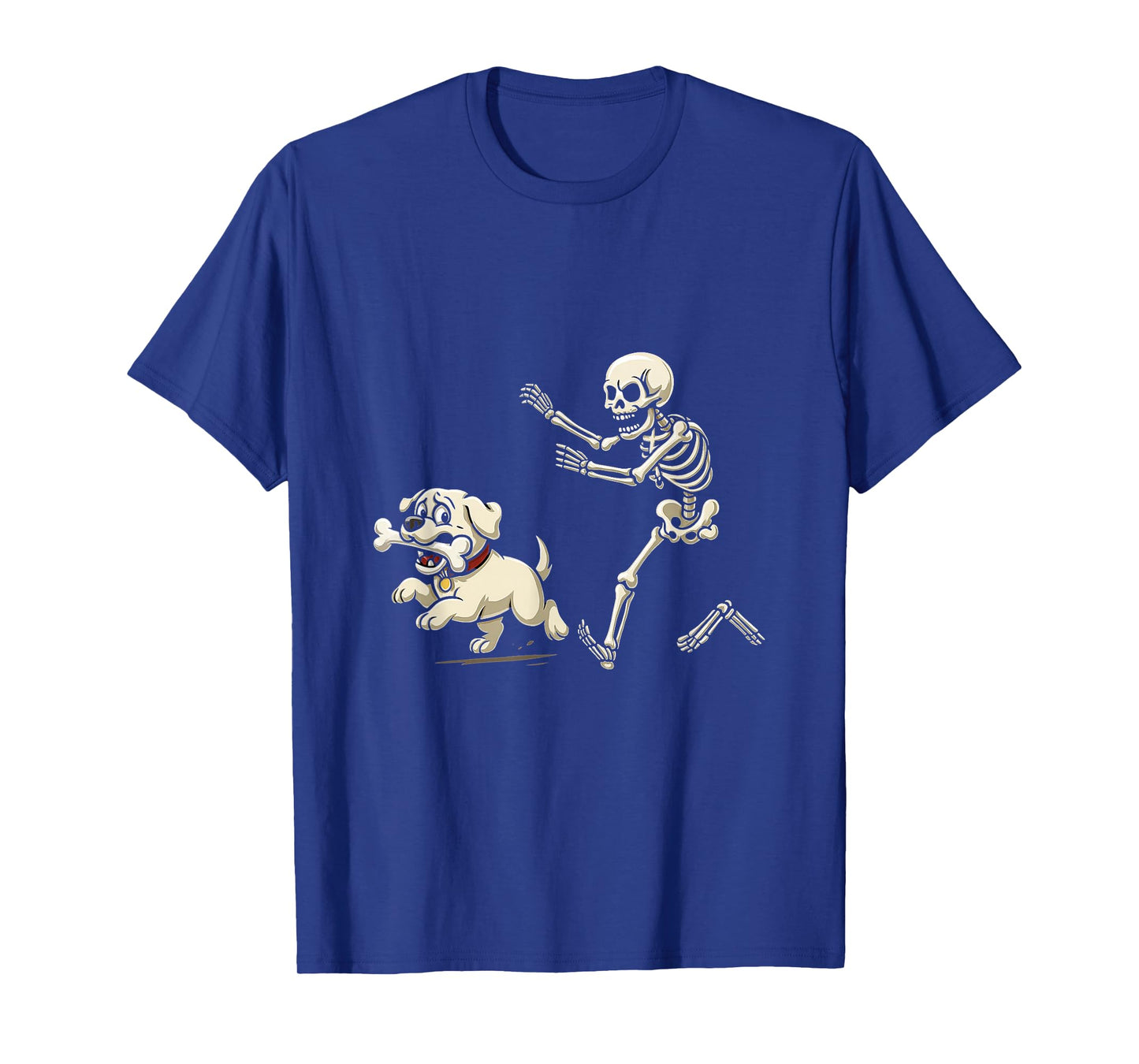 Funny Skeleton Chasing Dog Apparel Men Women Kids T-Shirt