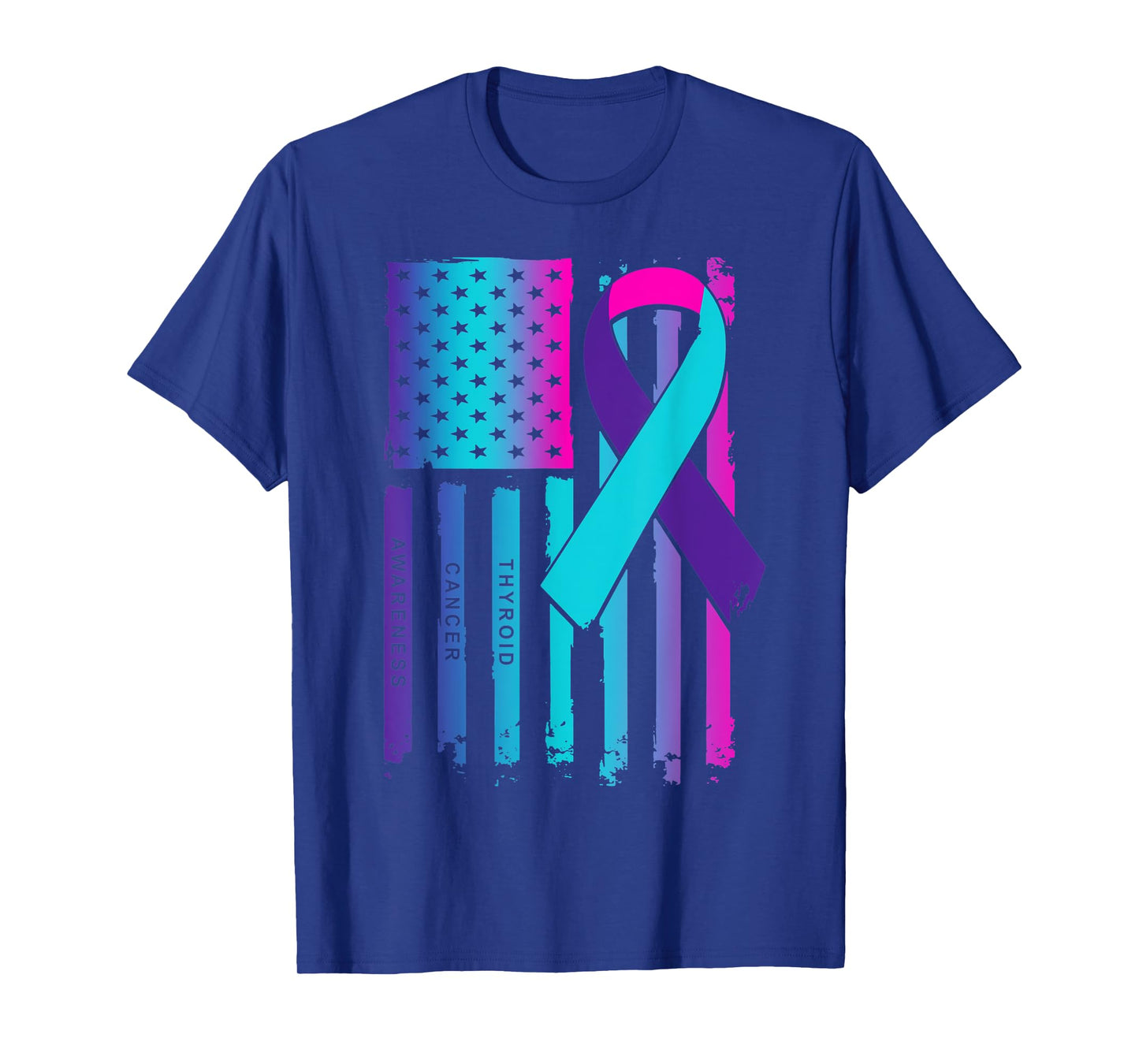 American Flag Ribbon Thyroid Cancer Awareness T-Shirt