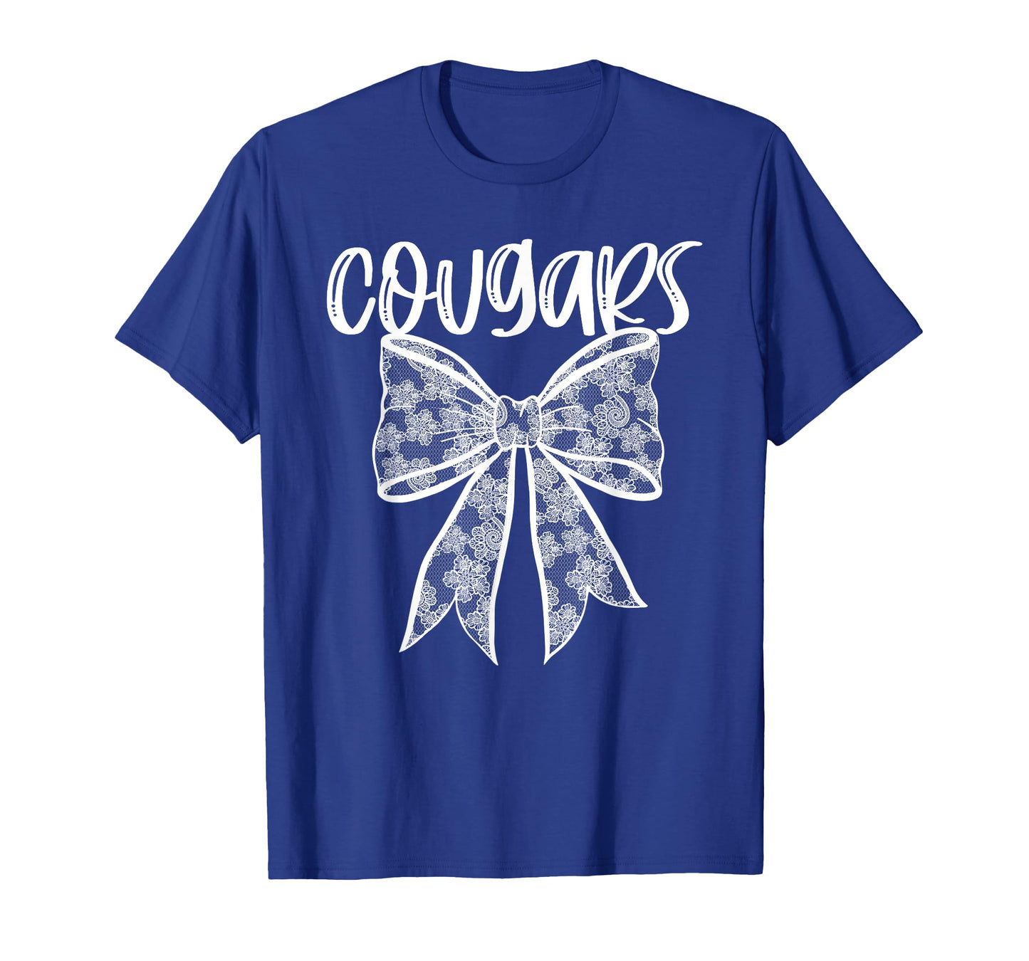 Cougars Coquette Aesthetic Girly Team Mascot Lace Bow Preppy T-Shirt