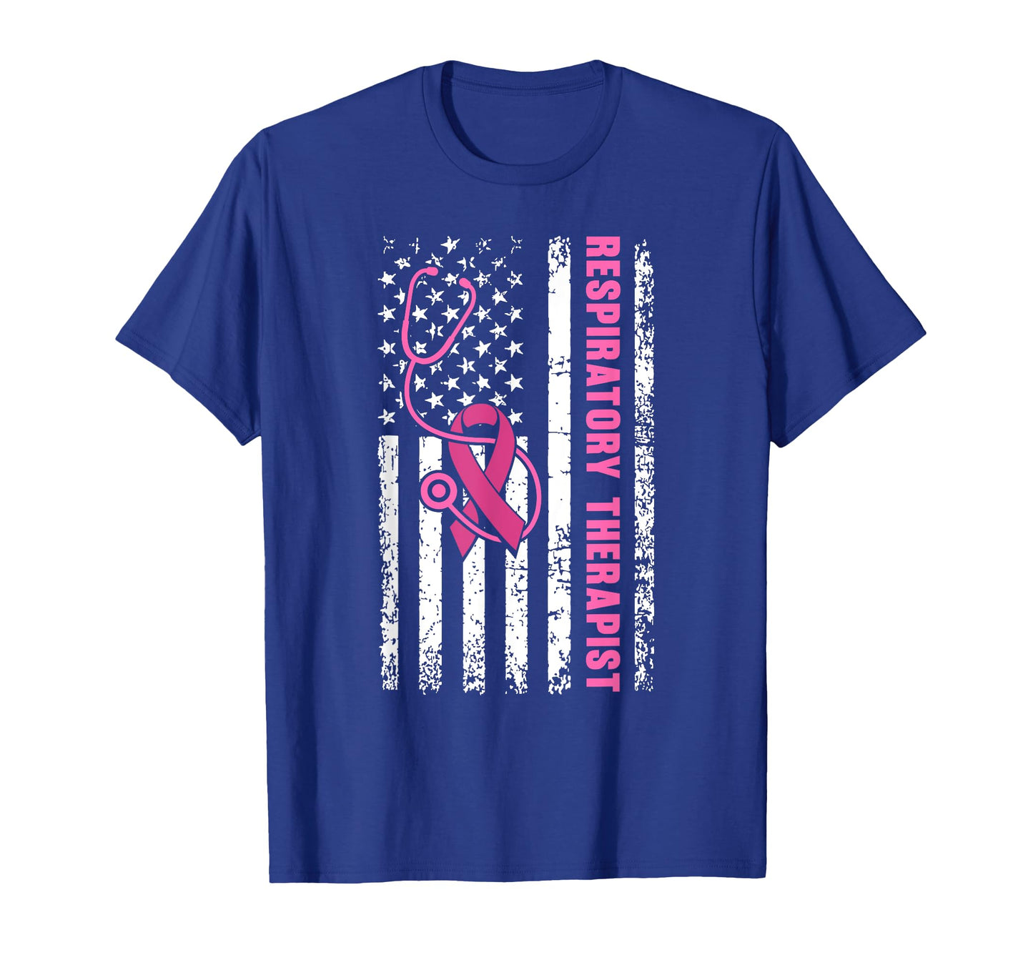 Respiratory Therapist Breast Cancer Awareness USA Flag Nurse T-Shirt