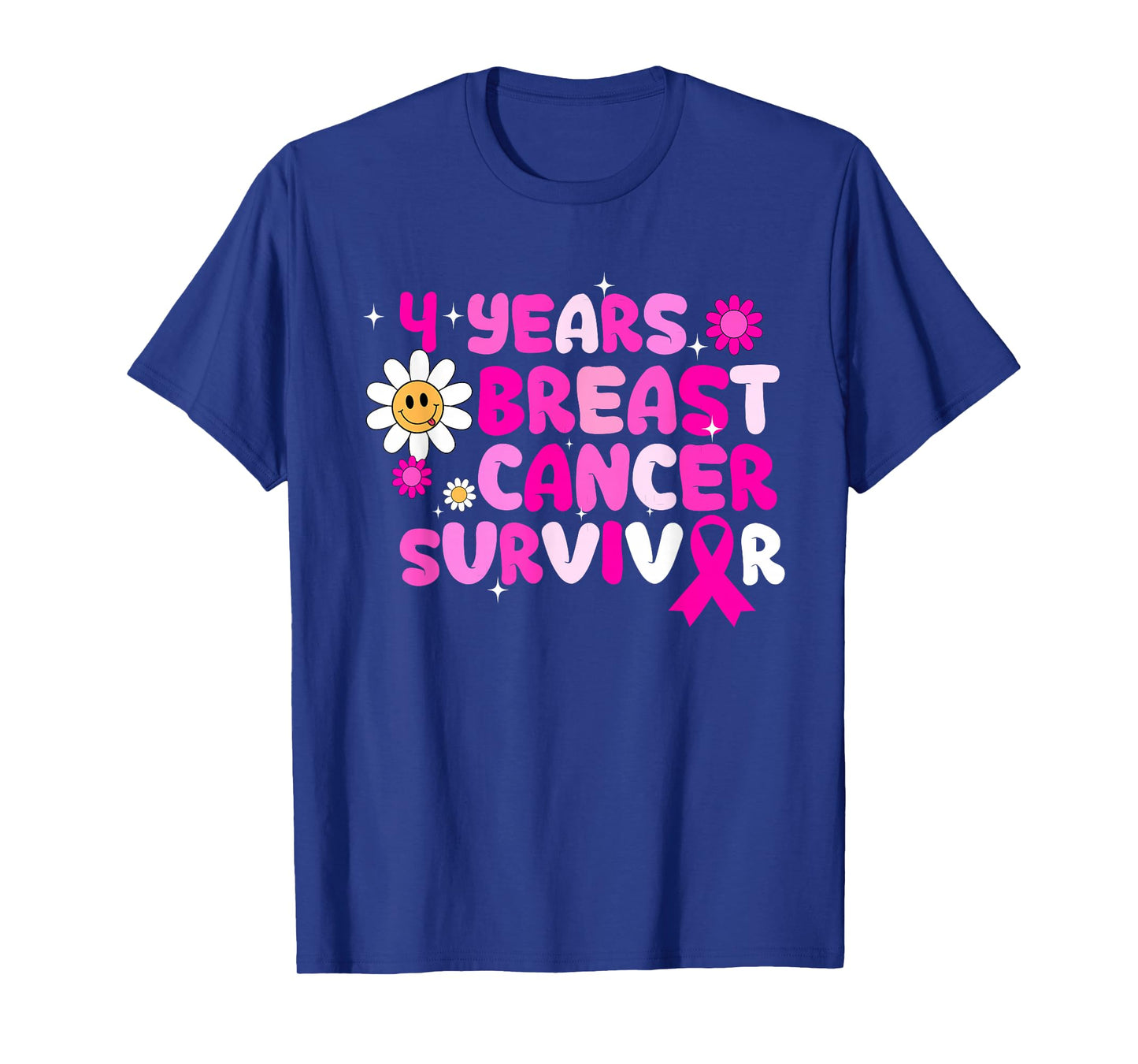 Cute Retro Groovy 4 Years Breast Cancer Survivor Pink Ribbon T-Shirt