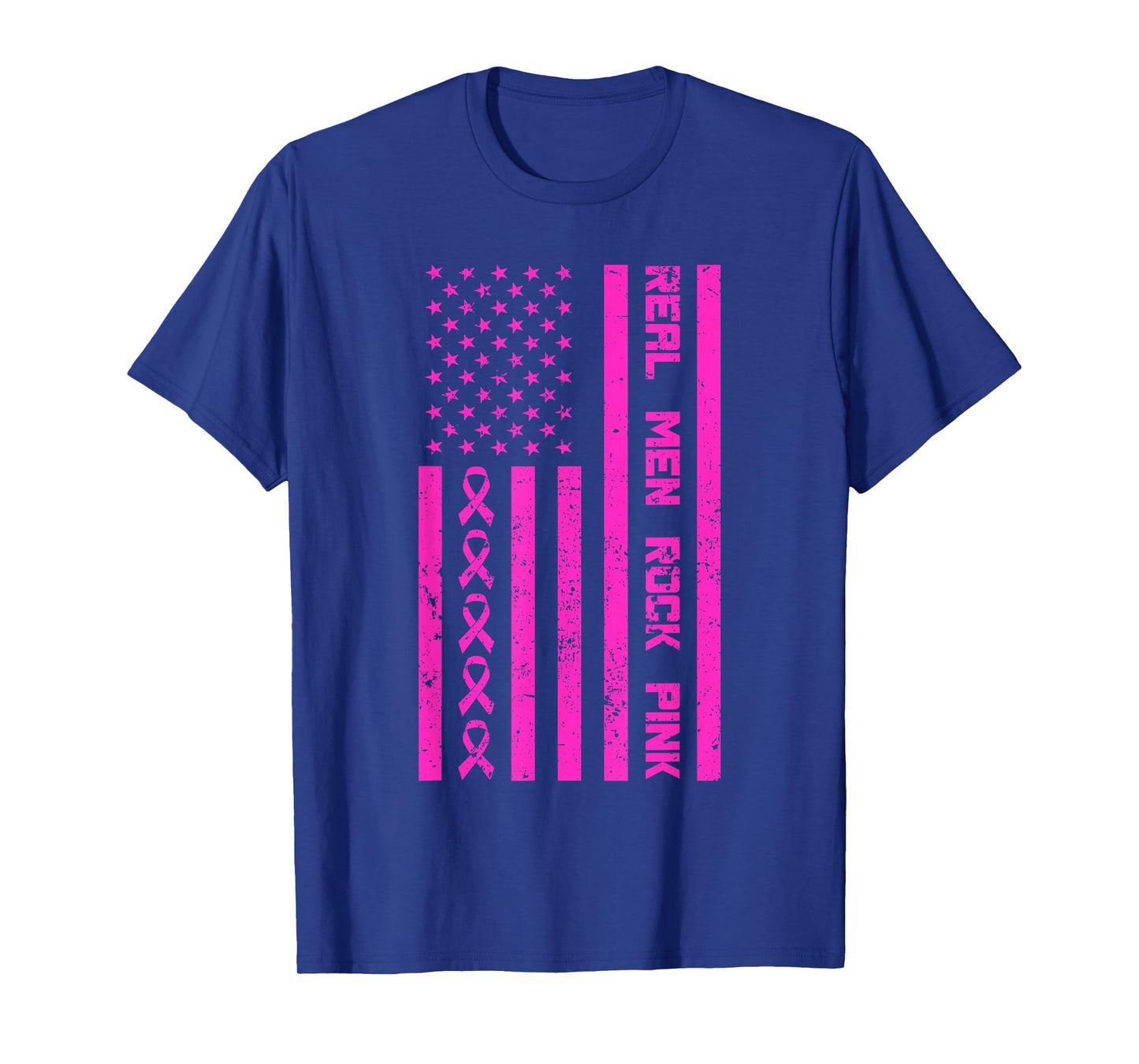 Real Men Rock Pink Ribbon Breast Cancer Awareness America T-Shirt