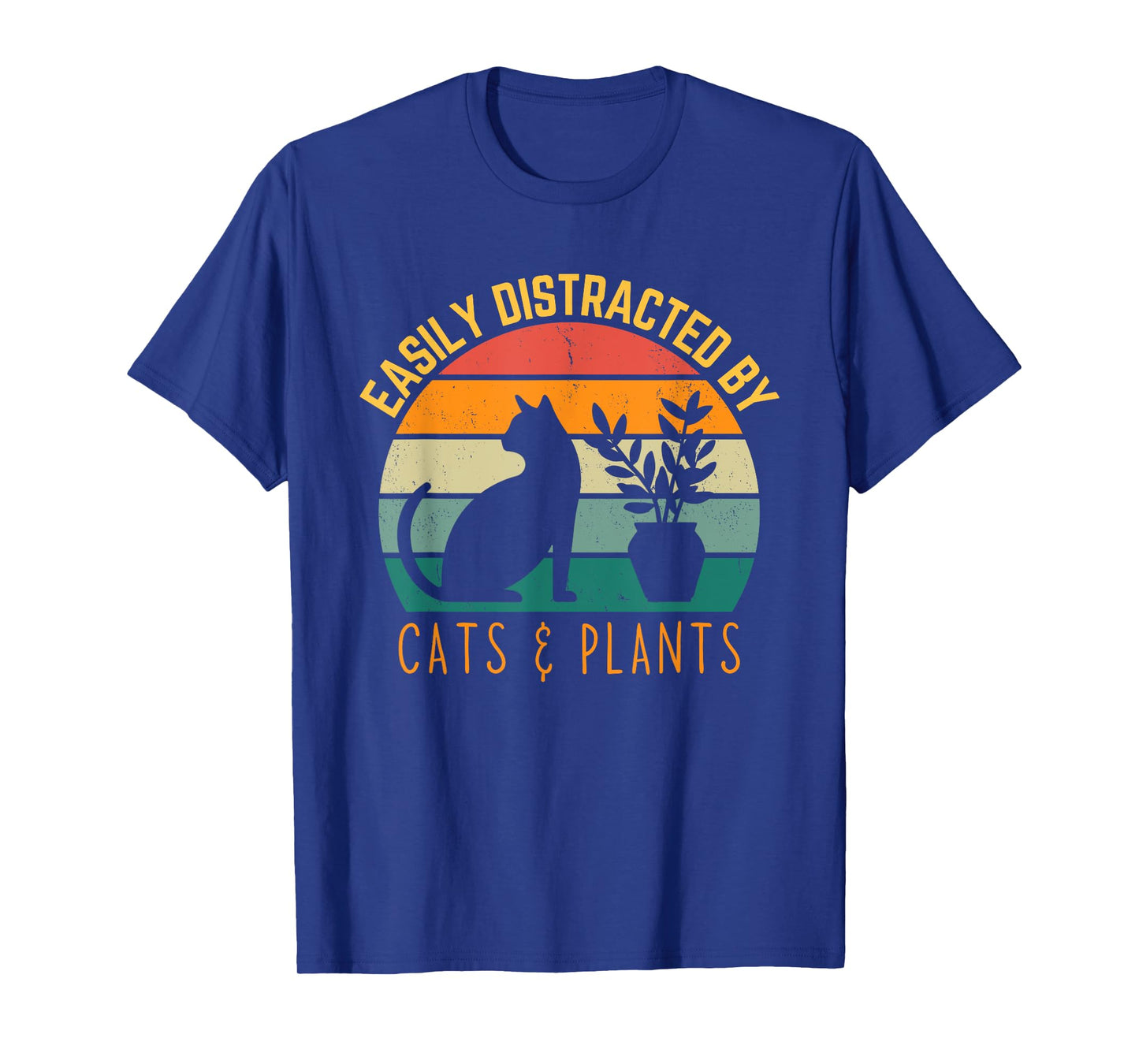 Easily Distracted By Plants & Cats Retro Pet Cat Plant Lover T-Shirt