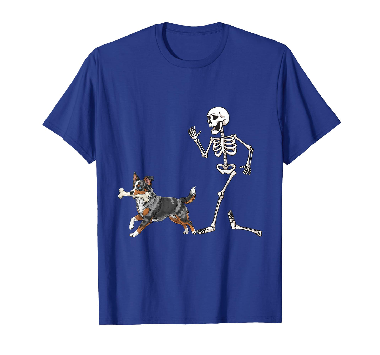 Funny Halloween Miniature American Shepherd and Skeleton T-Shirt