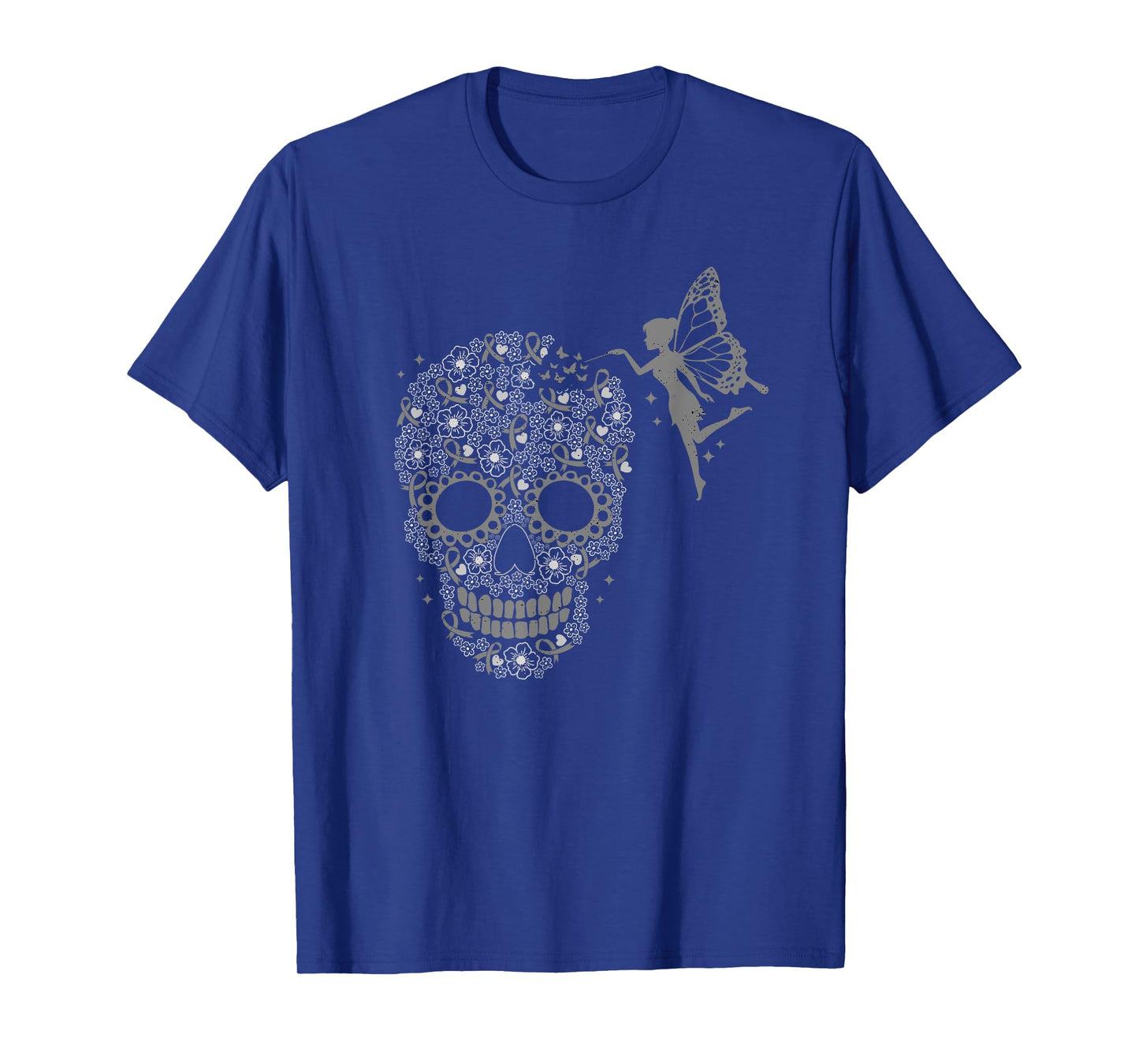 Brain Cancer Halloween Skull Fairy Grey Ribbon Awareness T-Shirt