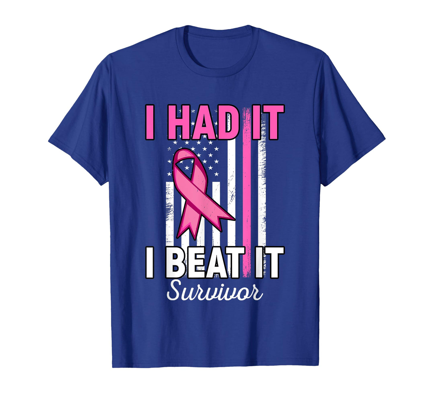 Breast Cancer I Had It I Beat It Survivor Pink American Flag T-Shirt