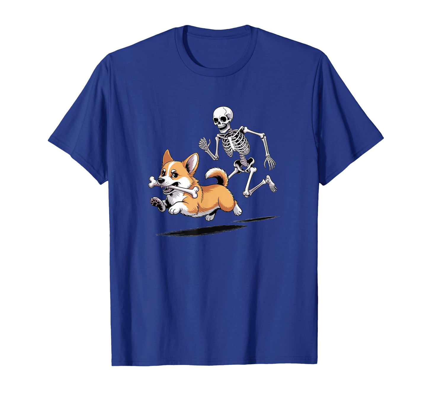 Funny Skeleton Chasing Corgi Halloween Dog Mom Pet Lover T-Shirt