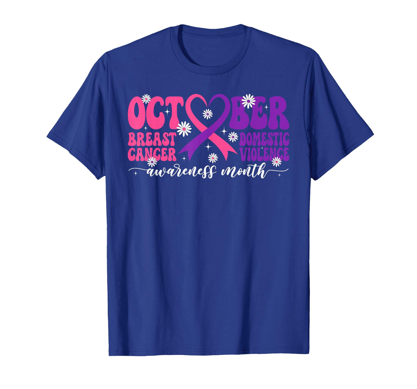 Groovy October Domestic Violence Breast Cancer Awareness T-Shirt
