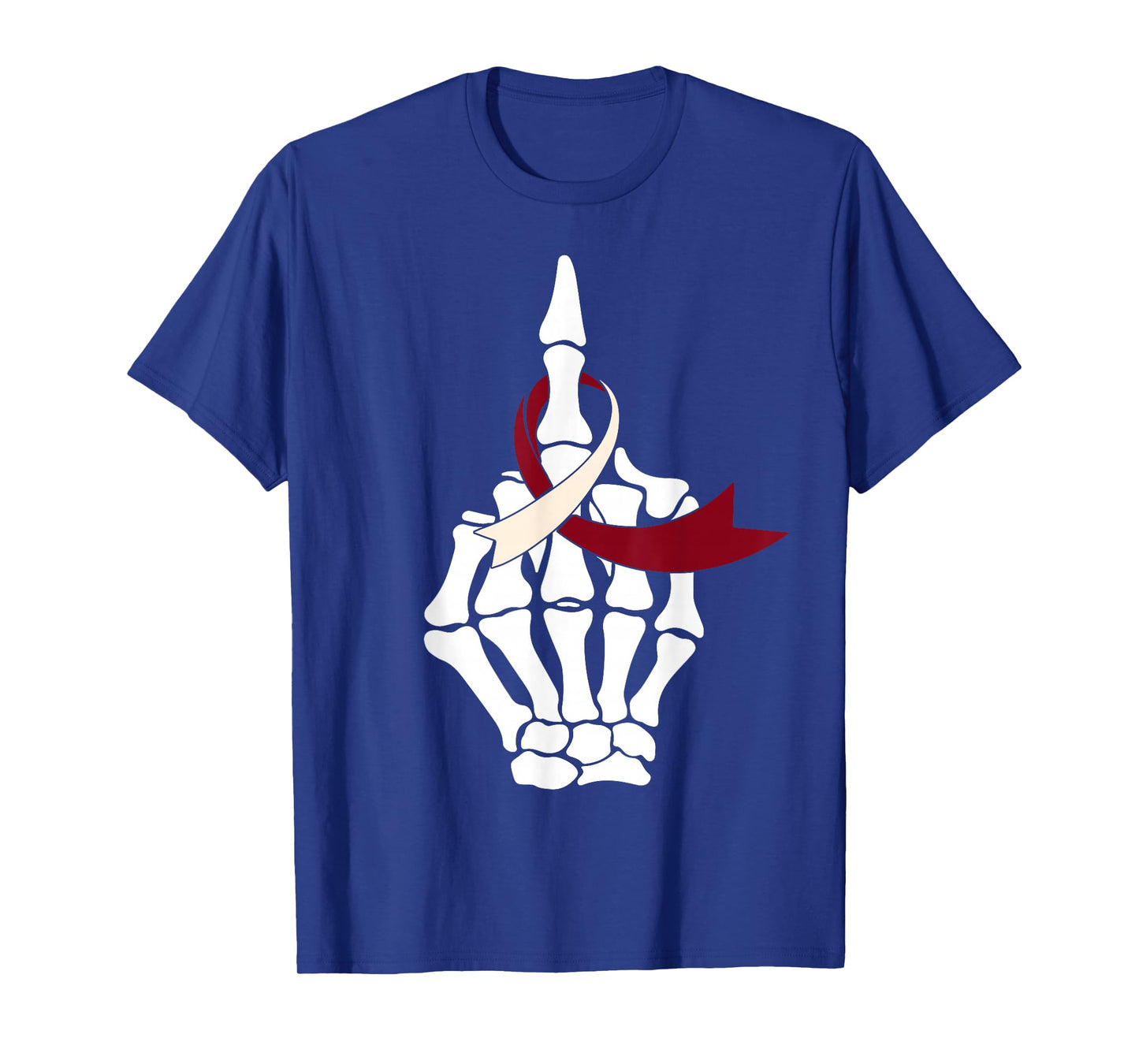 Fuck Head & Neck Cancer Middle Finger Burgundy Ivory Ribbon T-Shirt