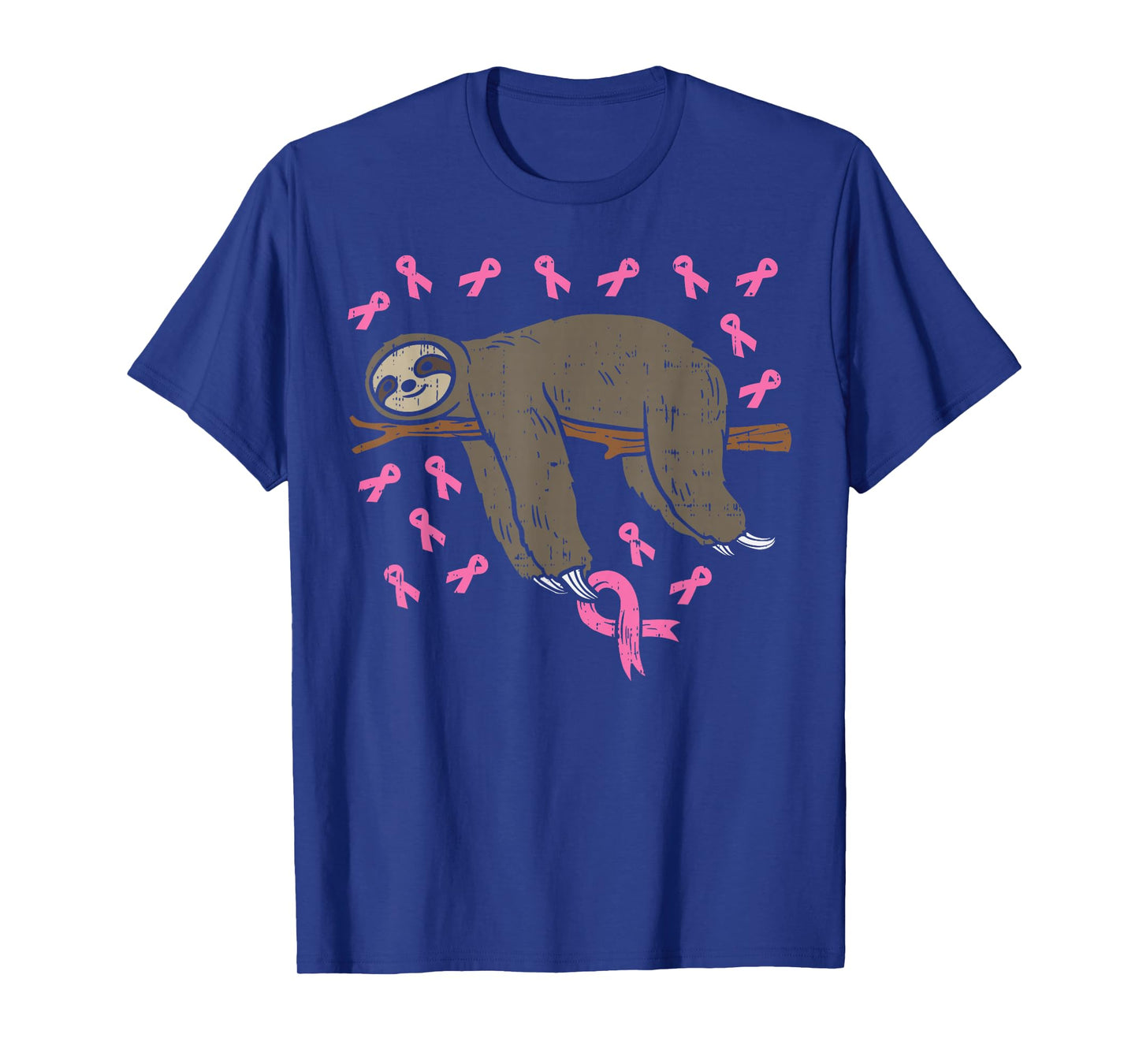 Lazy Sloth Pink Ribbon Breast Cancer Awareness Support Gift T-Shirt