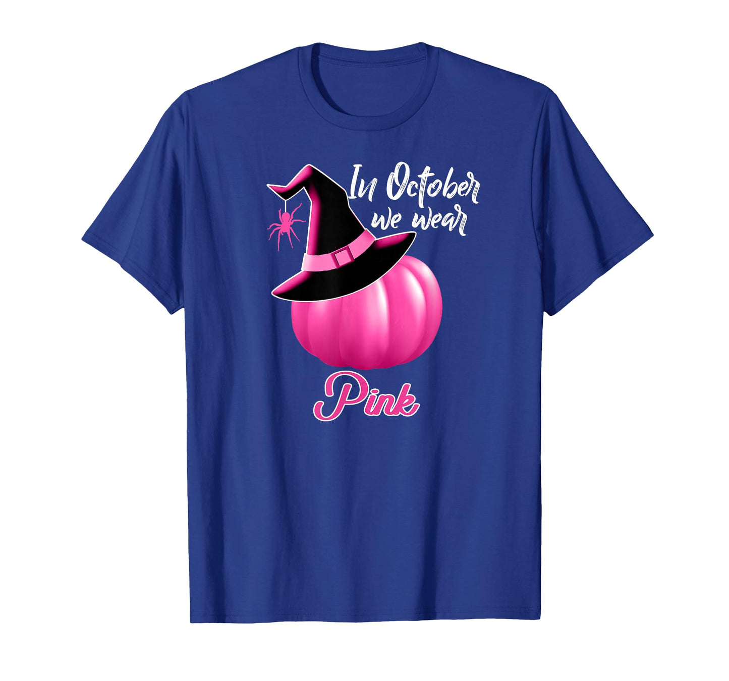 In October We Wear Pink Breast Cancer Pumpkin Witch T-Shirt