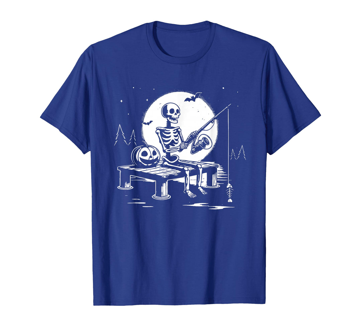 Skeleton Fishing and waitng for Halloween Spooky Parties T-Shirt
