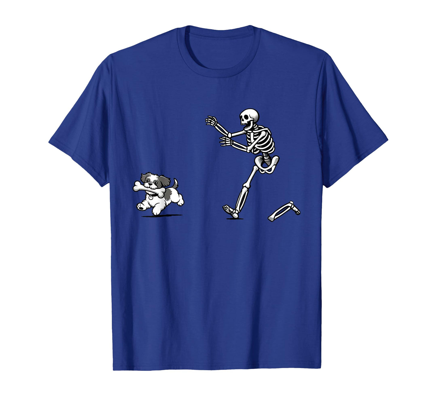 Halloween Funny Skeleton Chasing Tzu Dog Mom Pet Lover T-Shirt
