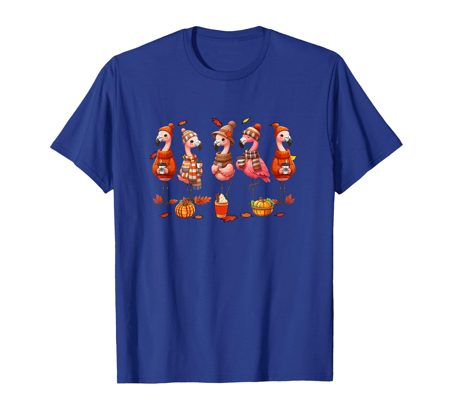 Group Flamingos Thanksgiving Pilgrim Fall Leaves Pumpkins T-Shirt