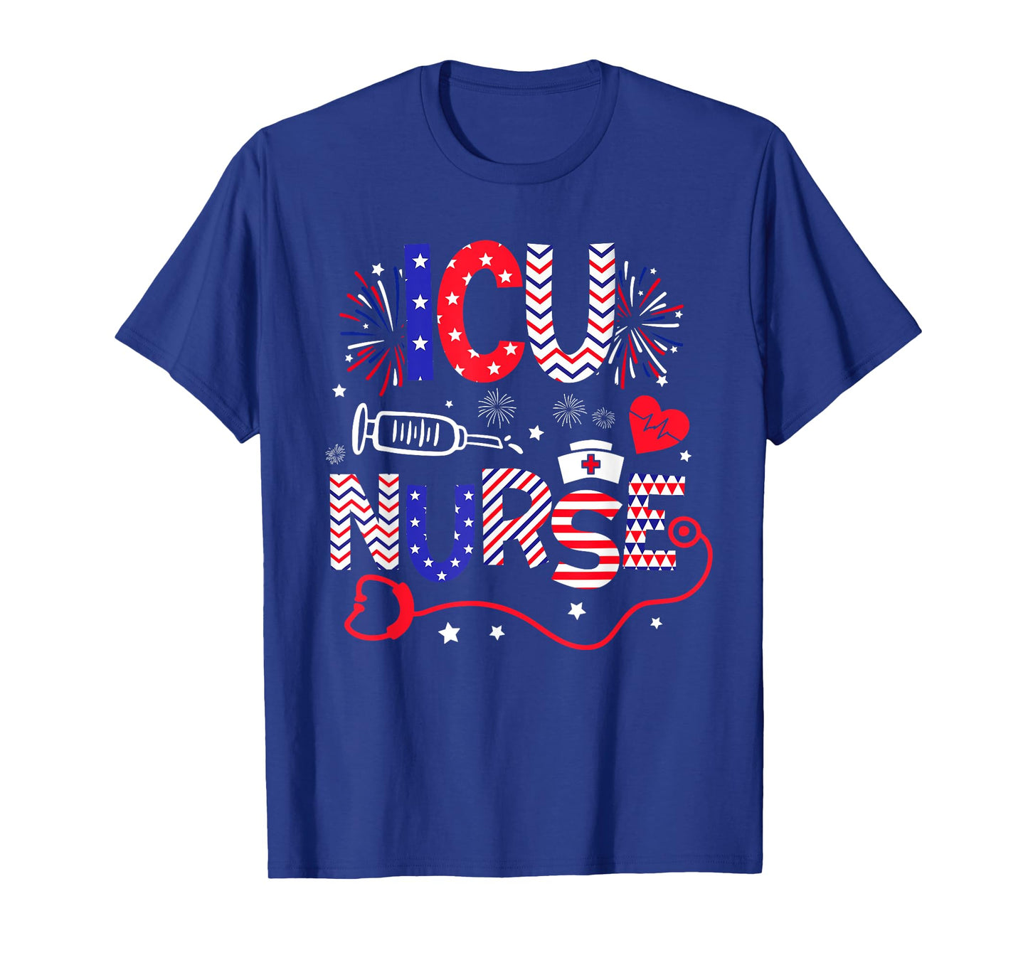 ICU Nurse 4th Of July Patriotic American Flag Stethoscope T-Shirt
