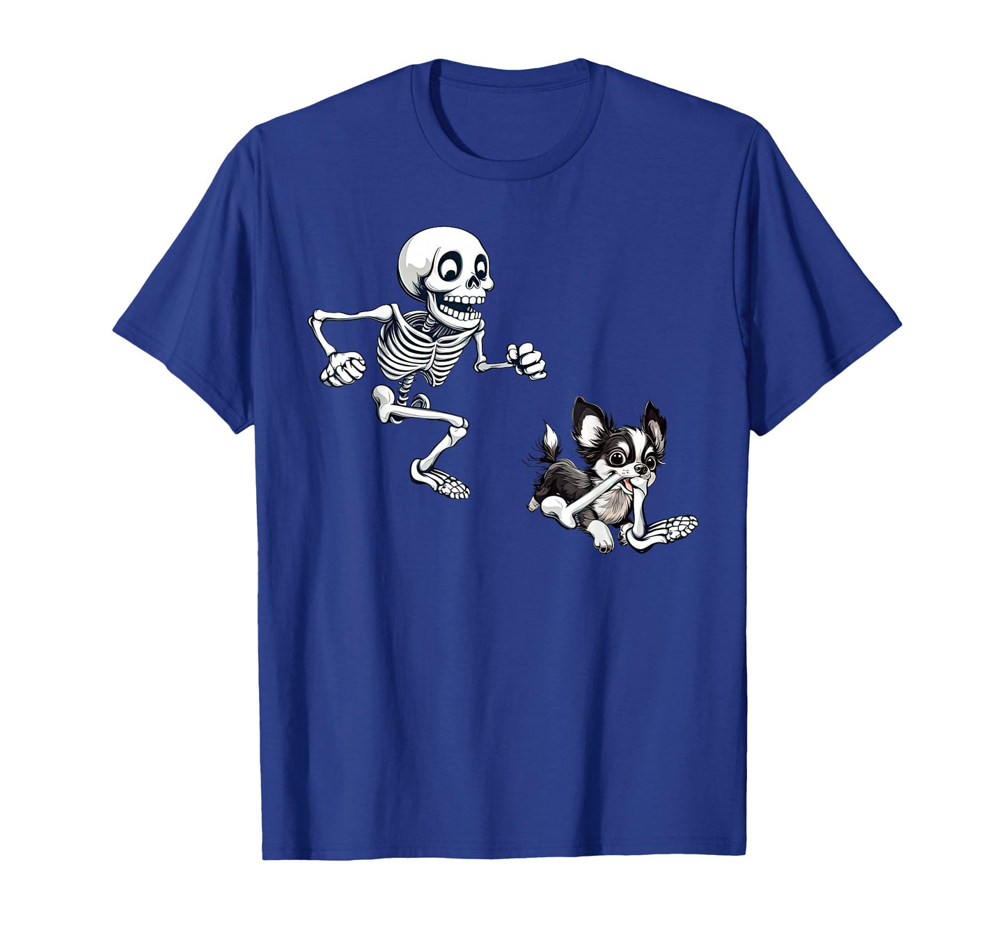 Skeleton Chasing Dog Chihuahua Halloween Spooky Pet Lover T-Shirt