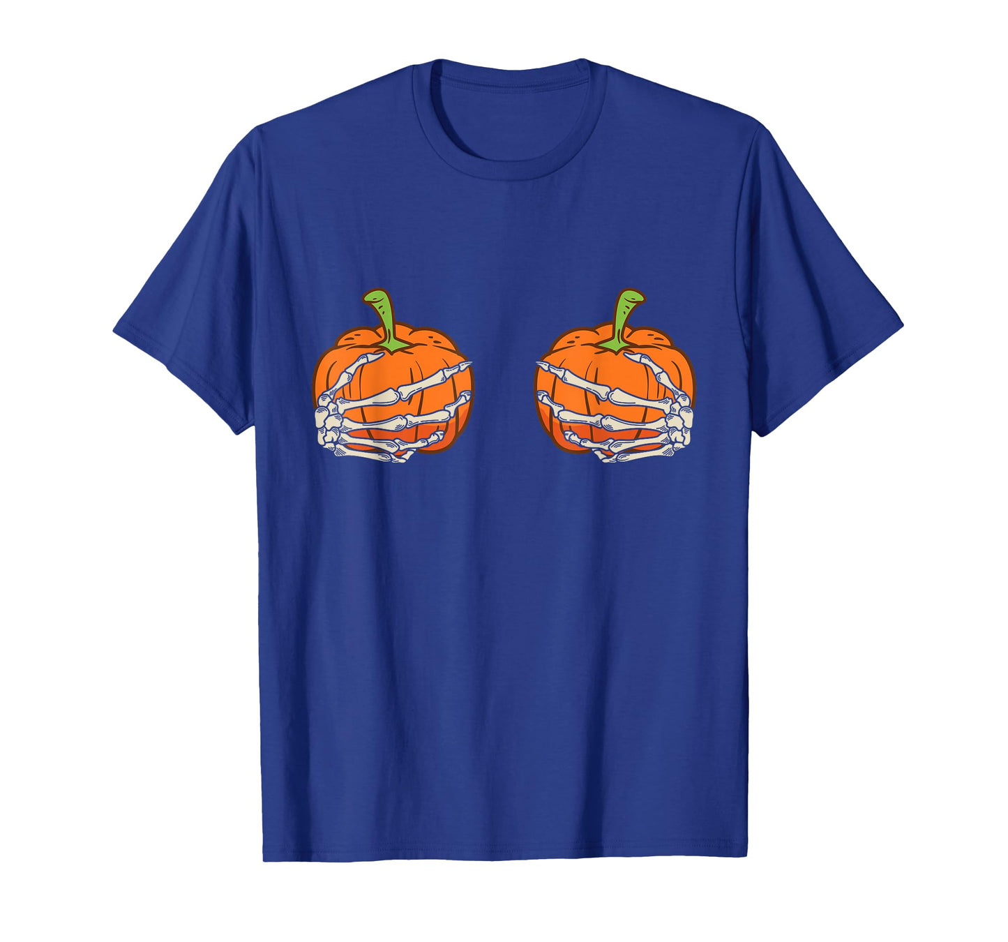 Skeleton Hands Pumpkin Boobs Funny Adult Costume Halloween T-Shirt
