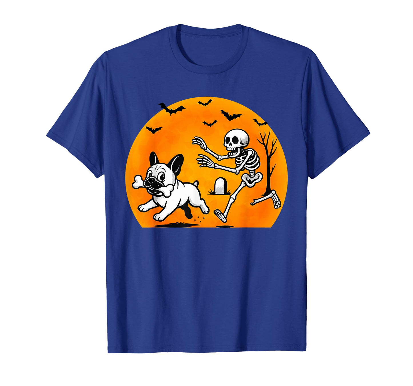 Halloween Skeleton Chasing French Bulldog Pet Lover Dog Mom T-Shirt