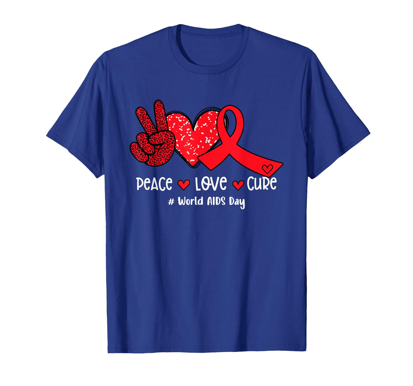Red Ribbon Peace Love Cure World AIDS Day T-Shirt
